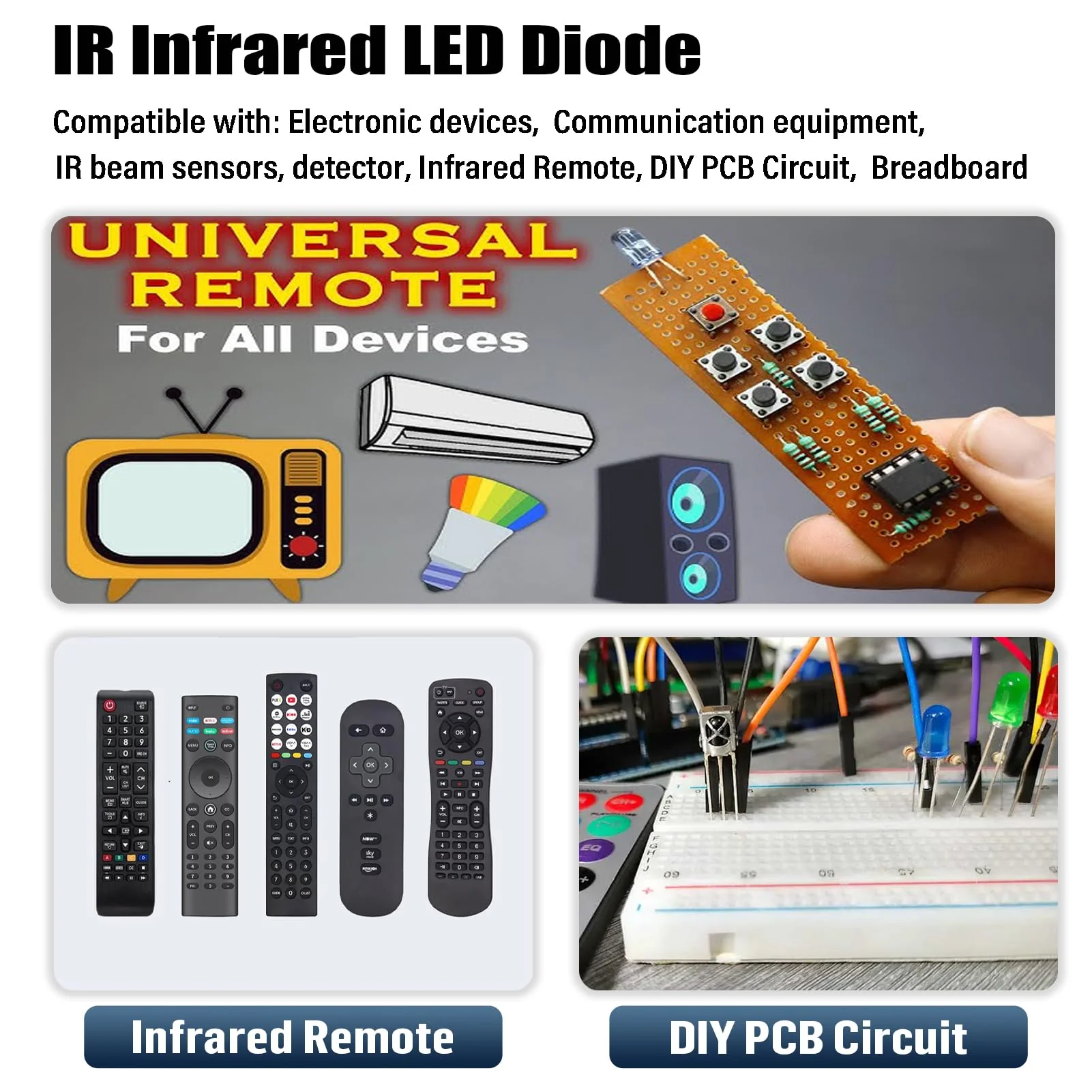 3mm 5mm 940nm LEDs Infrared Emitter and IR Receiver Diode 1738 1838 0038 1638 Receivers Tube Kit (Pack of 60pcs) - Image 3