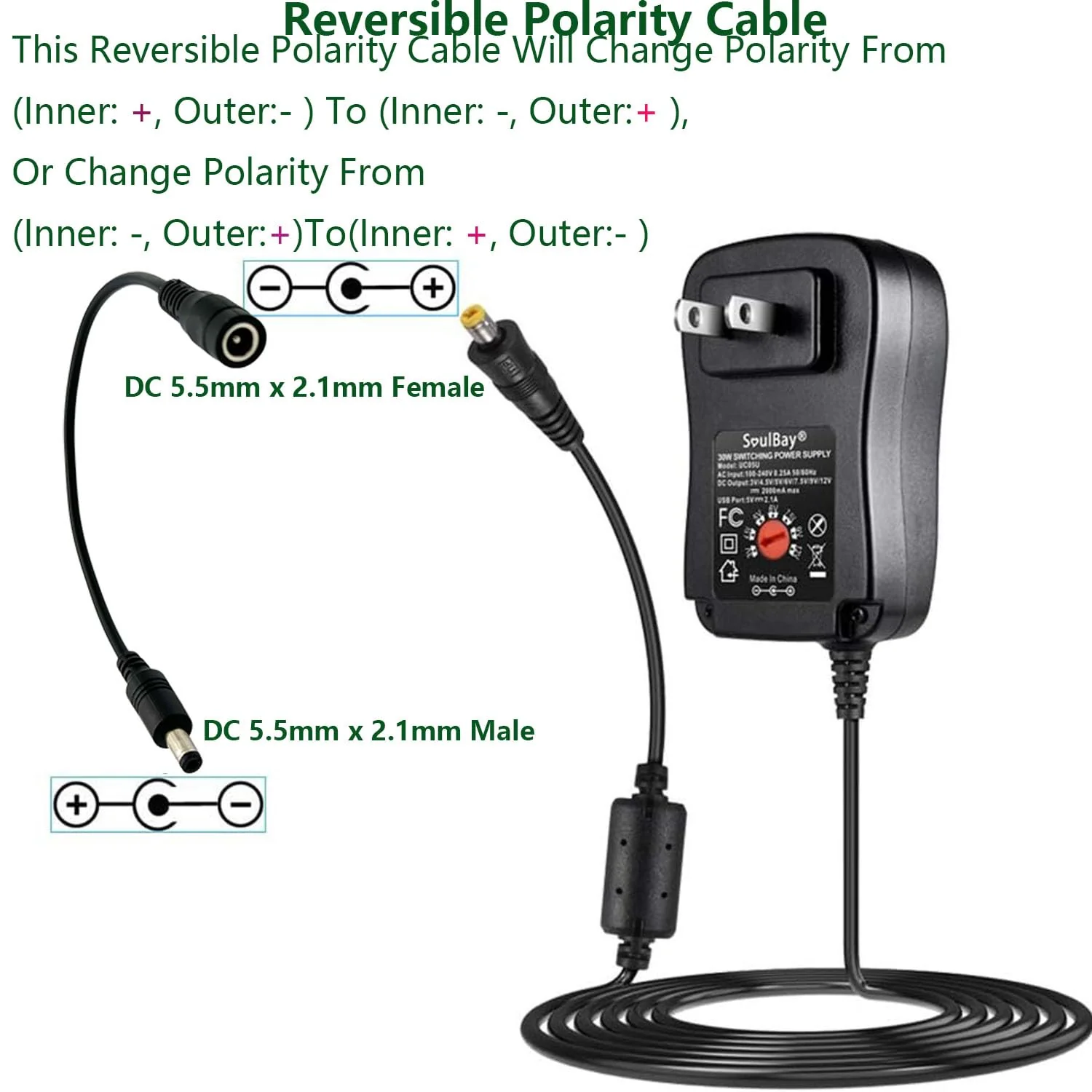 3Pcs DC Power 5.5mm x 2.1mm Reverse Polarity Power Converter Cable Cord for Keyboard Guitar Piano Effect Pedals Speaker Radio - Image 3