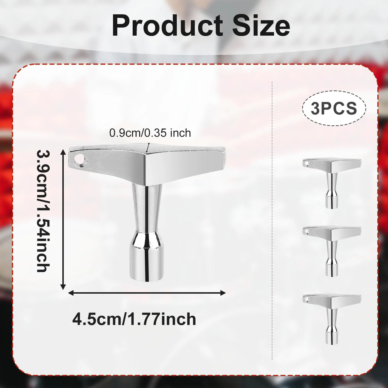 3pcs Drum Key, Magnetic Drum Tuner Keychain S-Shaped Ergonomic Handle Drum Key Drill Bit Drum Key Tool for Acoustic and Electronic Drums (Quadrilateral) - Image 2