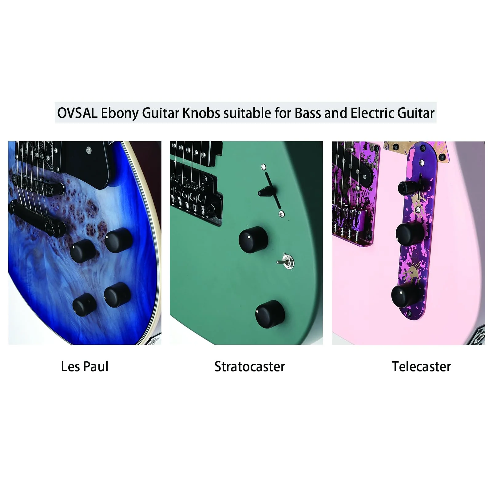 3Pcs Ebony Electric Guitar Volume Tone Knobs with Brass Hole Wood Bass Guitar Control Knobs Compatible with Fender Strat Telecaster Jazz Les Paul Guitar Replacement Parts (Ebony Natural Color) 3 Piece Ebony-6.0 - Image 2