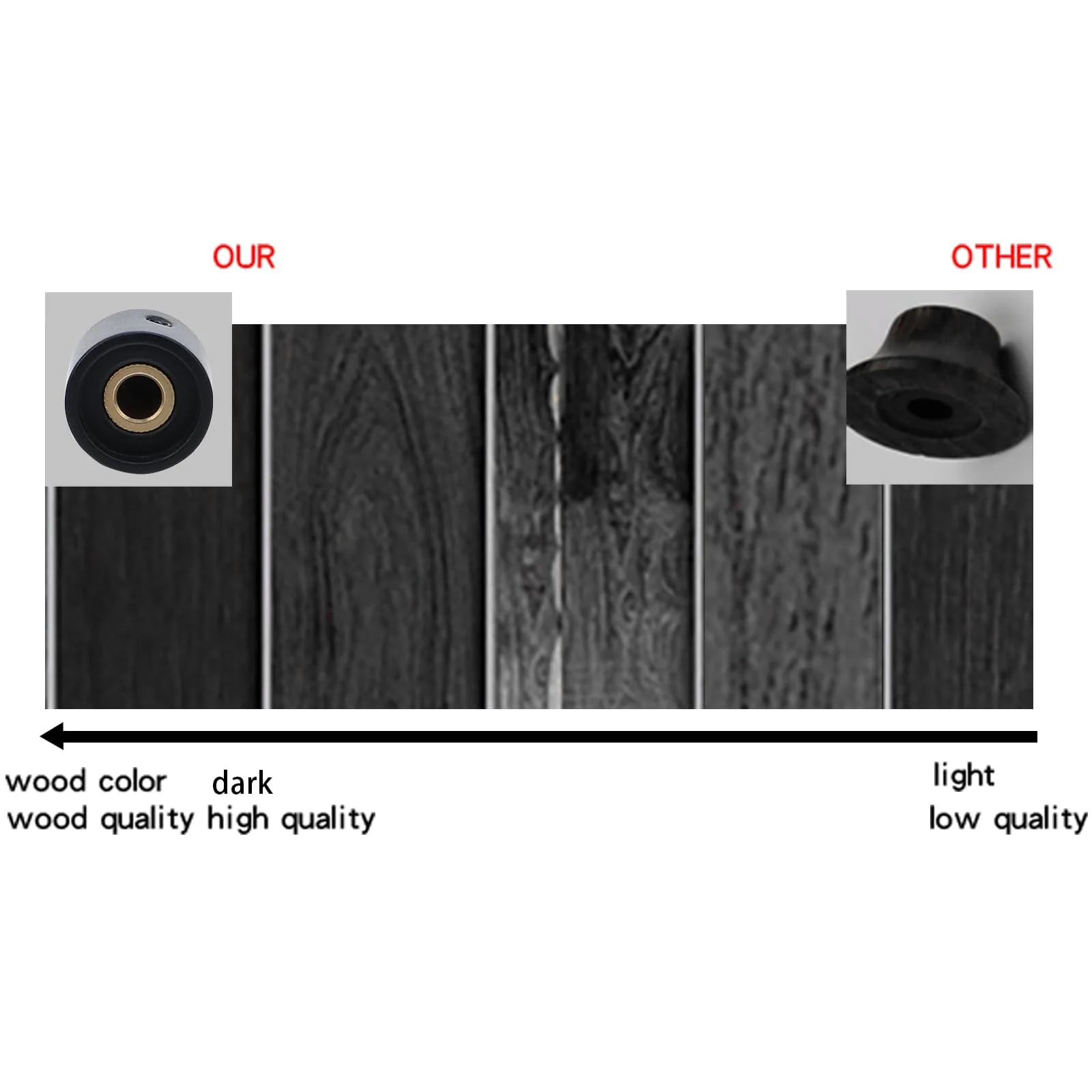 3Pcs Ebony Electric Guitar Volume Tone Knobs with Brass Hole Wood Bass Guitar Control Knobs Compatible with Fender Strat Telecaster Jazz Les Paul Guitar Replacement Parts (Ebony Natural Color) 3 Piece Ebony-6.0 - Image 4