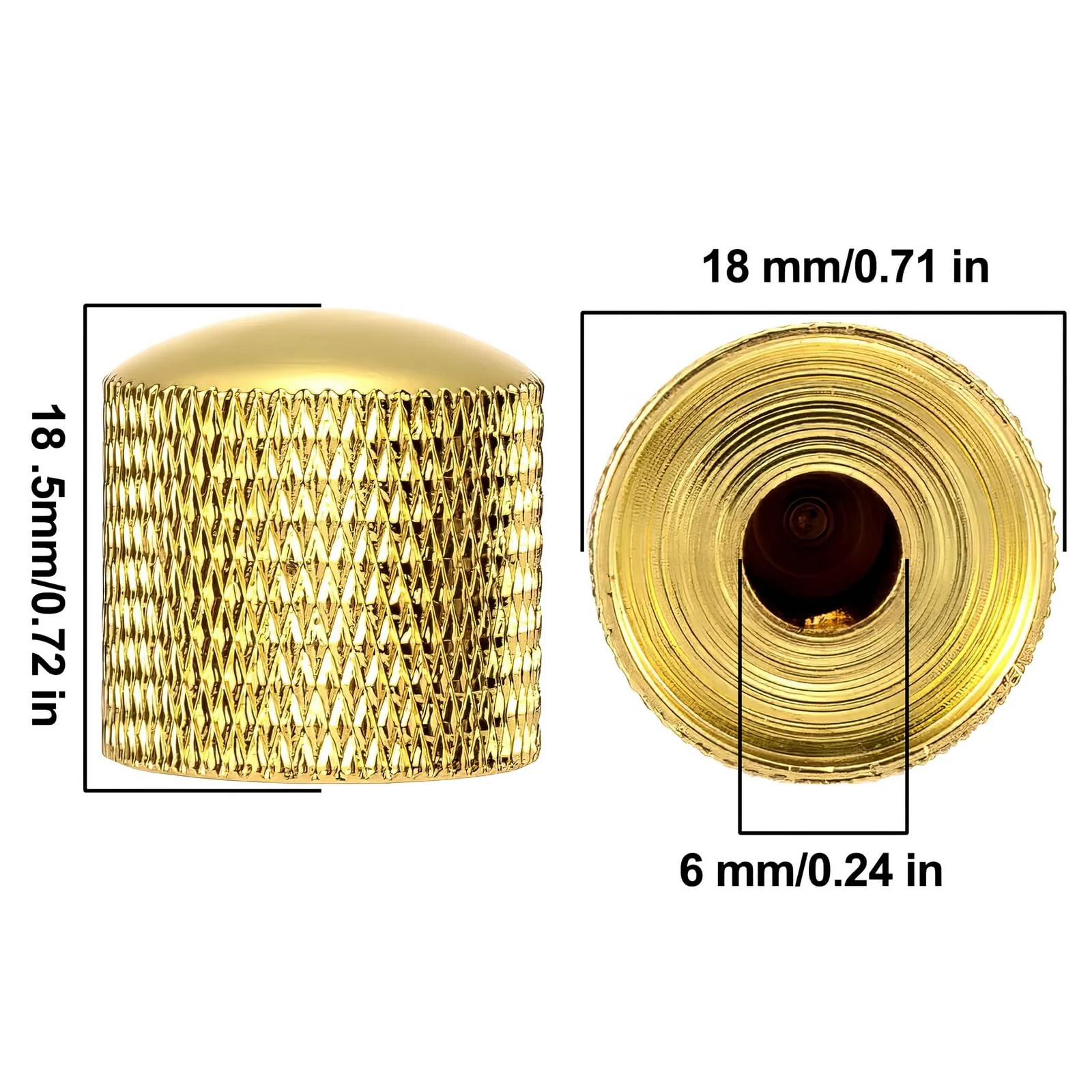3PCS Metal Volume Tone Dome Guitar Speed Control Knurled Shaft Pots Knobs with Keys Screws Set for Electric Guitar or Bass (Gold) - Image 2