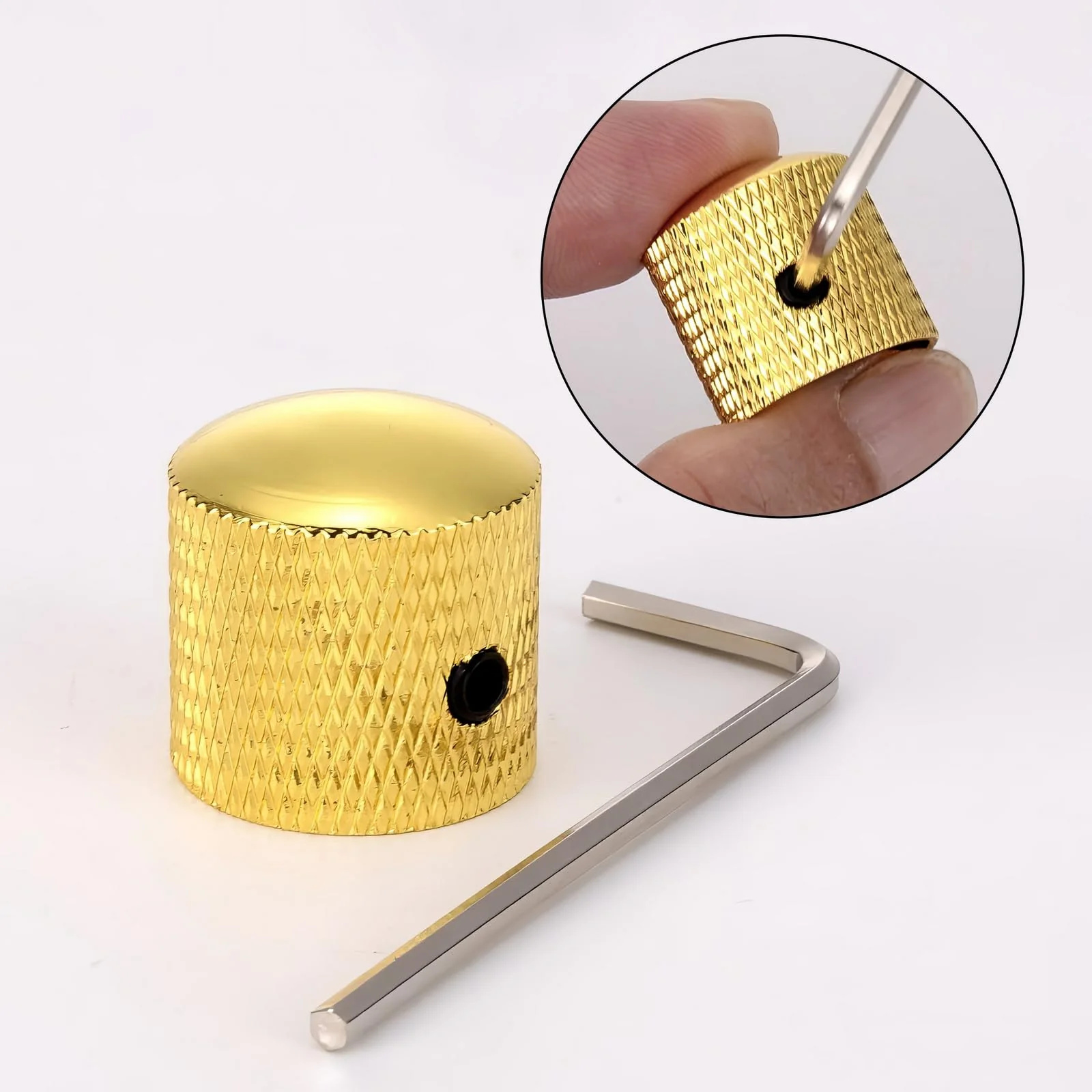 3PCS Metal Volume Tone Dome Guitar Speed Control Knurled Shaft Pots Knobs with Keys Screws Set for Electric Guitar or Bass (Gold) - Image 5