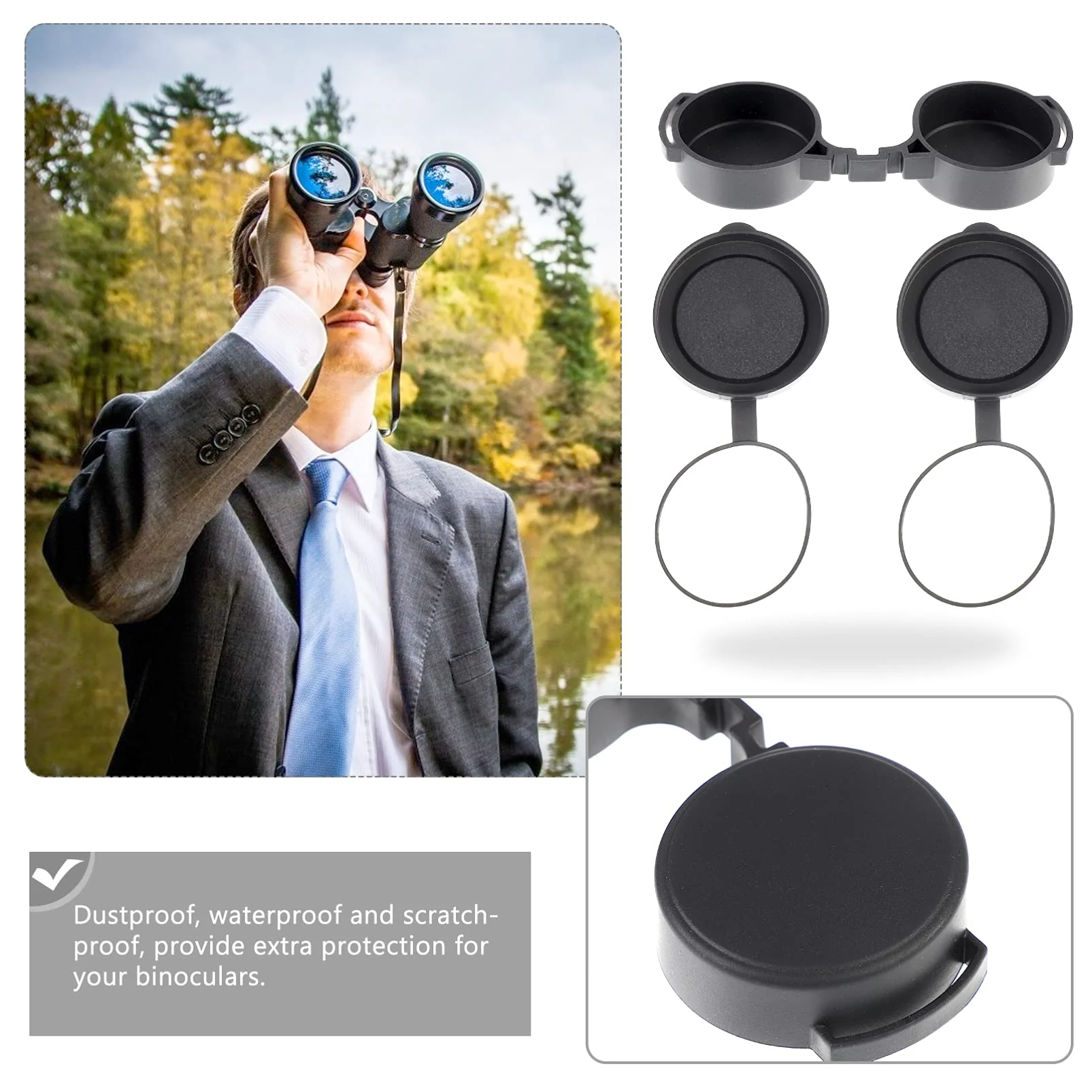 3Pcs Rubber Objective Lens Cover Eyepiece Flip- Open Scope Cover for Binoculars Telescope Accessories (Black) - Image 9