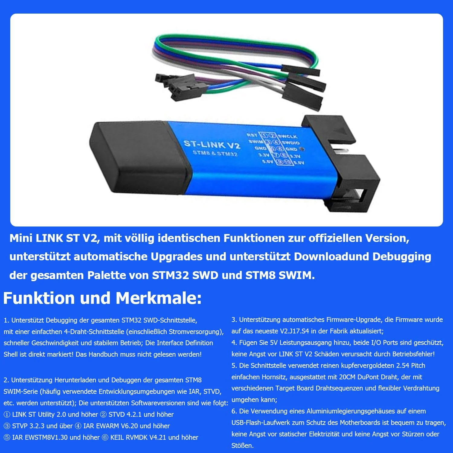 3pcs ST-Link V2 Programming Device Emulator Downloader (Random Color) with Wires for STM8 and STM32, Aluminum Housing Compatible with Arduino, Mini Debugger and Programming Emulator - Image 6