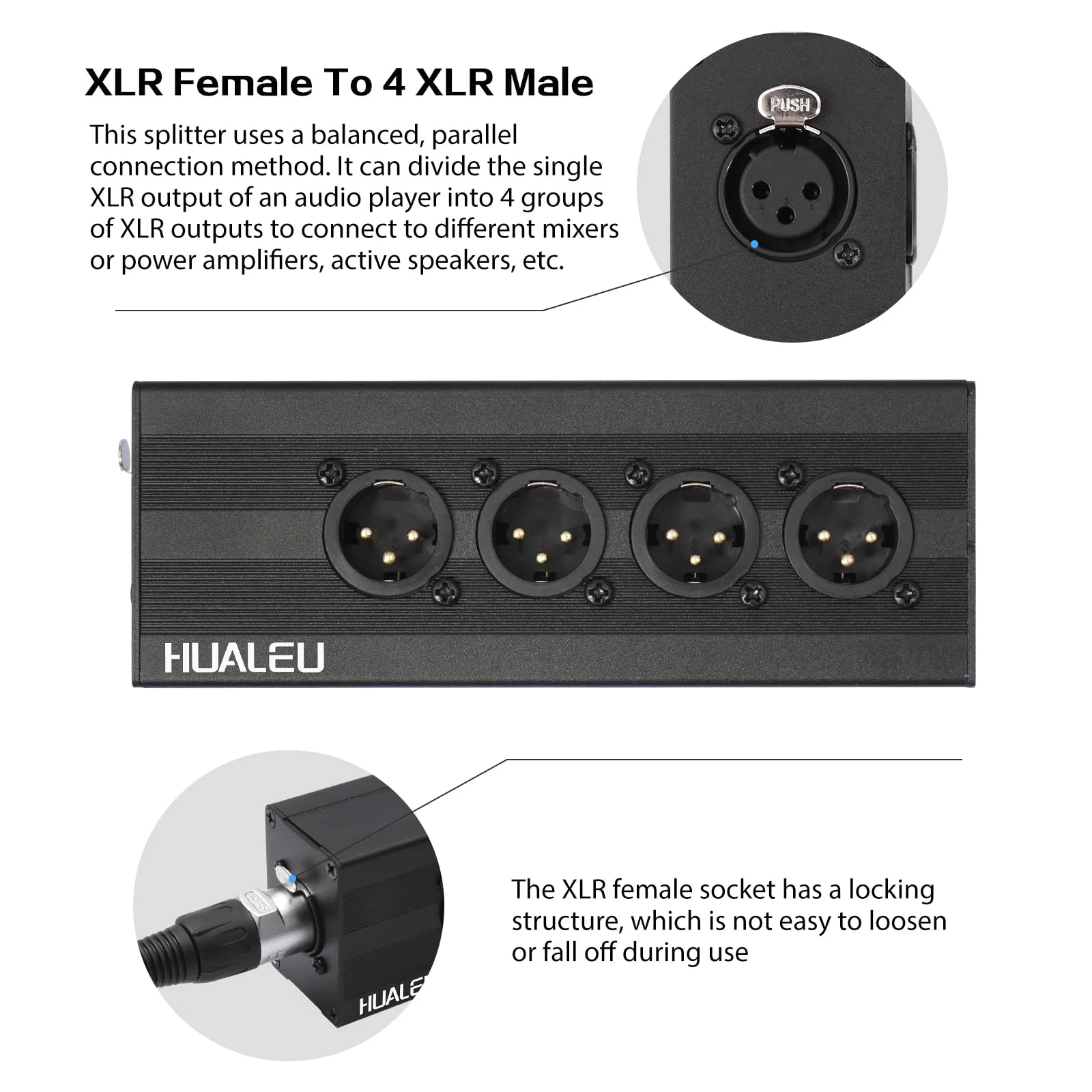 3Pin XLR 1 Female to 4 Male Splitter,4Way XLR Single Input to Four Output Parallel Connection Adapter,One Input to 4 Output Audio DMX Adapter - Image 2