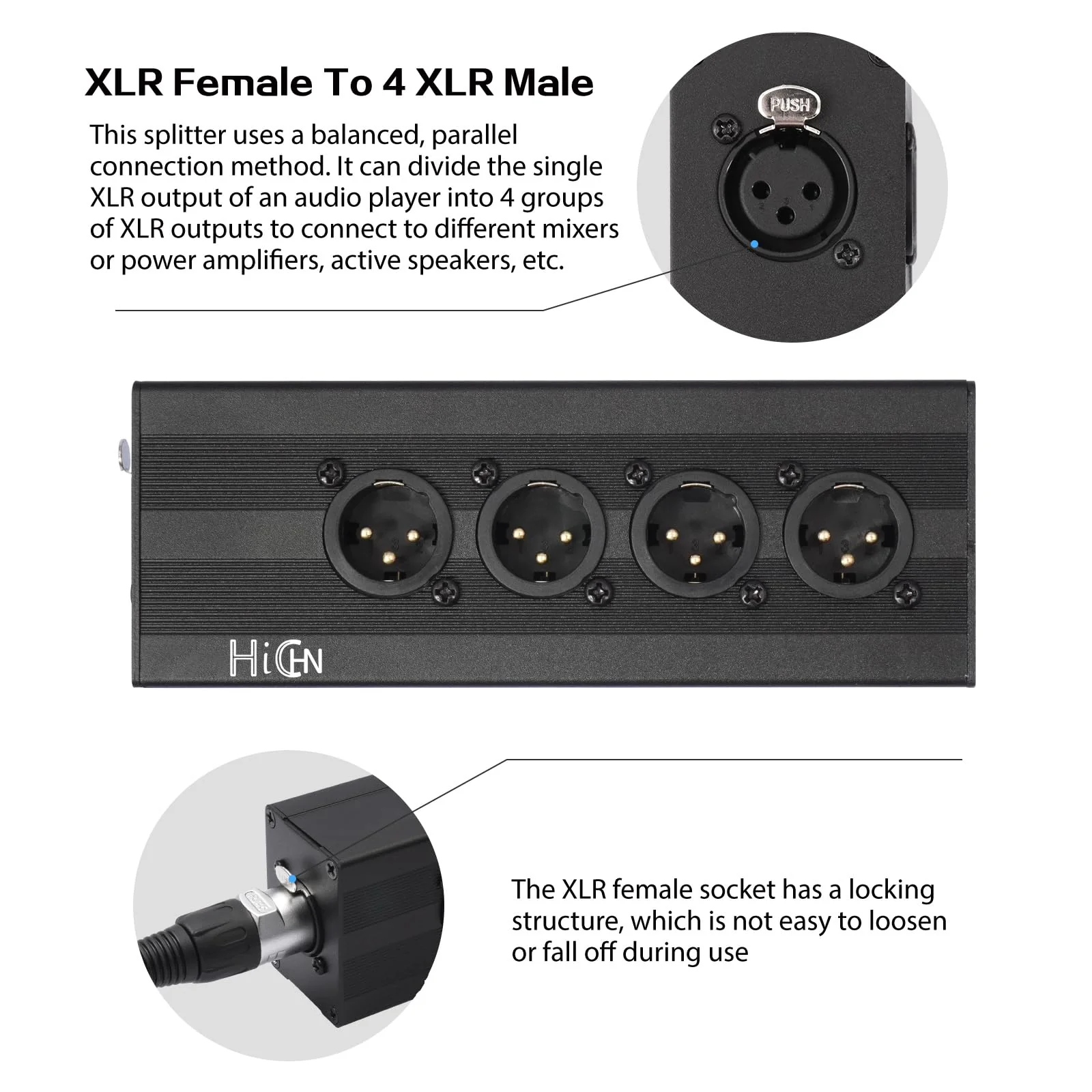 3Pin XLR 1 Female to 4 Male Splitter Converter, 4Way XLR Single Input to Four Output Parallel Connection Adapter, One Input to 4 Output Audio DMX Adapter - Image 2