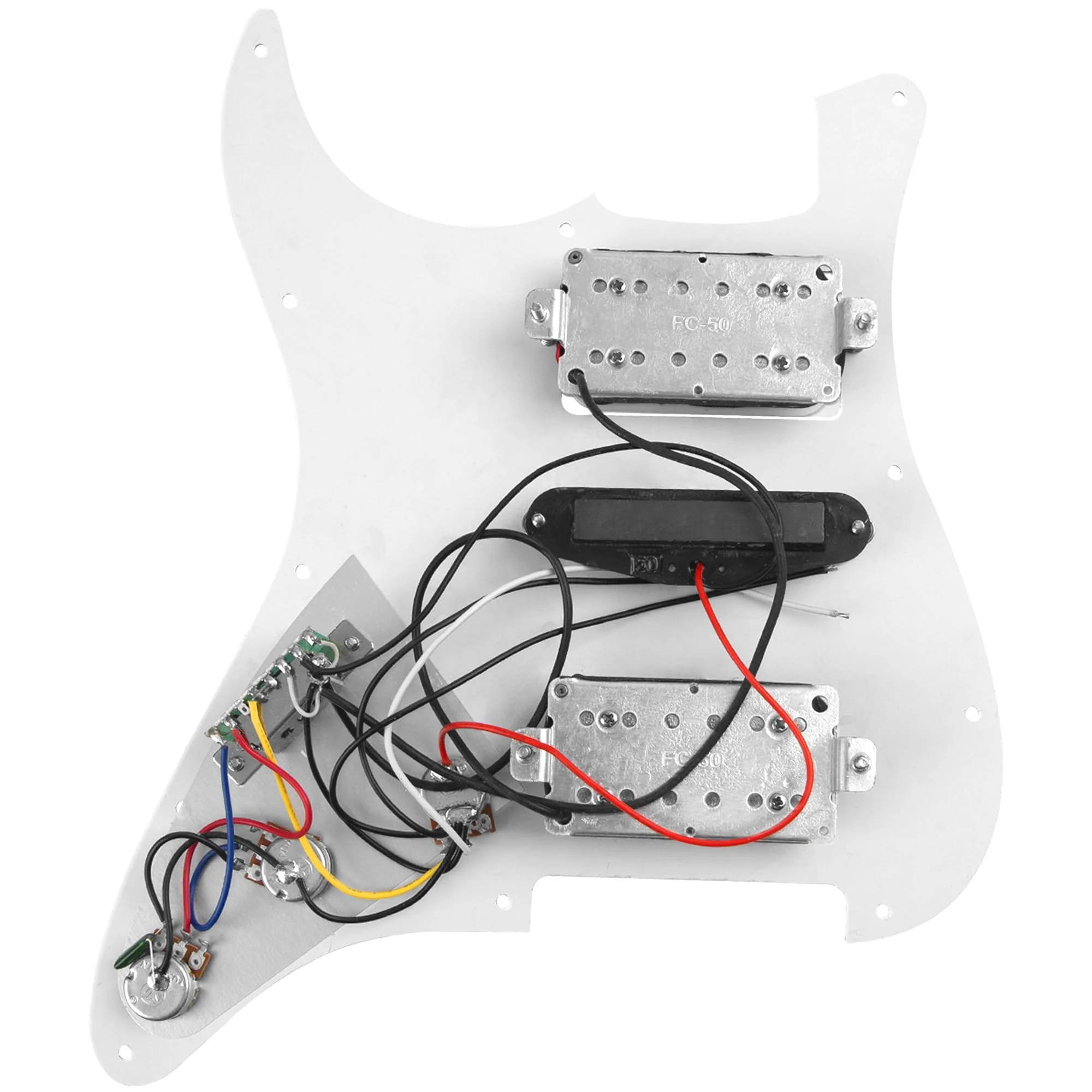 3Ply HSH 11 Hole Loaded Prewired Pickguard w/Alnico 5 Humbucker (2) Single-Coil (1) Pickups Compatible with Strat Fender Squier Guitar (White) White - Image 2