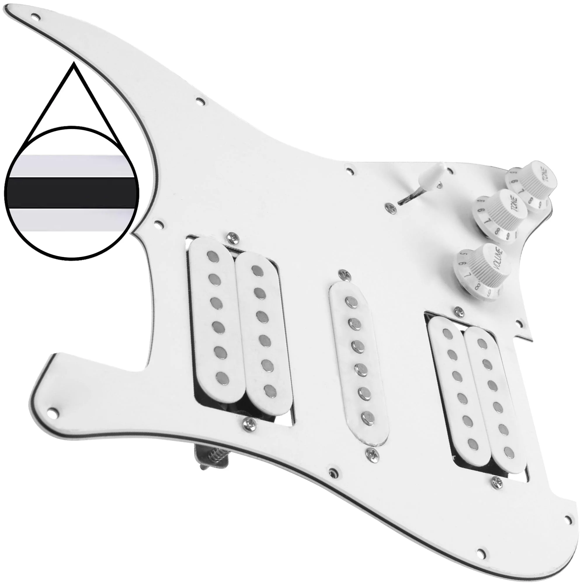 3Ply HSH 11 Hole Loaded Prewired Pickguard w/Alnico 5 Humbucker (2) Single-Coil (1) Pickups Compatible with Strat Fender Squier Guitar (White) White - Image 3