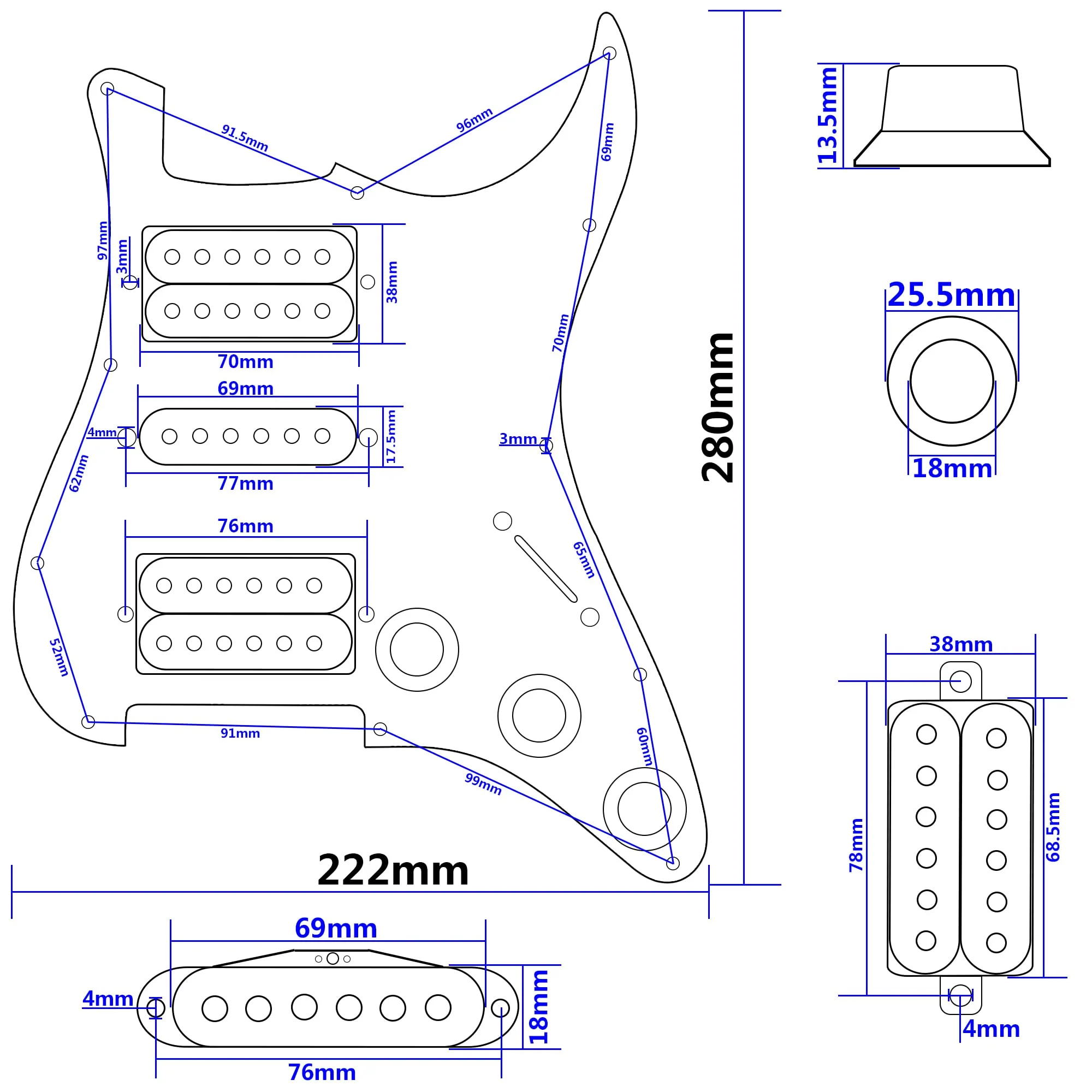 3Ply HSH 11 Hole Loaded Prewired Pickguard w/Alnico 5 Humbucker (2) Single-Coil (1) Pickups Compatible with Strat Fender Squier Guitar (White) White - Image 5