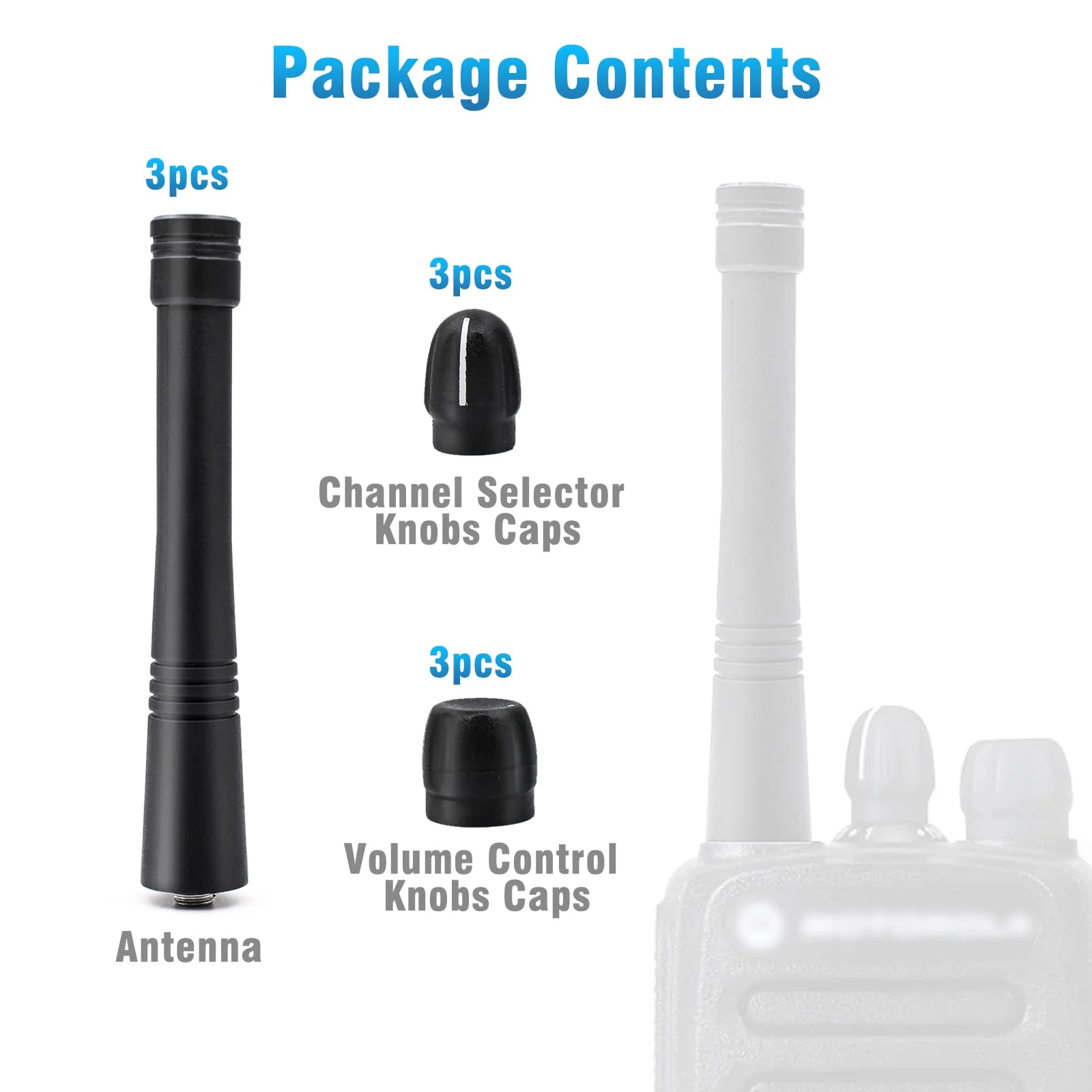 3Set VHF Stubby Antenna & Volume Knob + Channel Knob Cap for Motorola Radios CP200 CP200d CP150 CP040 PR400 HT750 HT1250 HT1550 PR860 EX500 EX600 Walkie Talkie Replacement Accessories - Image 3