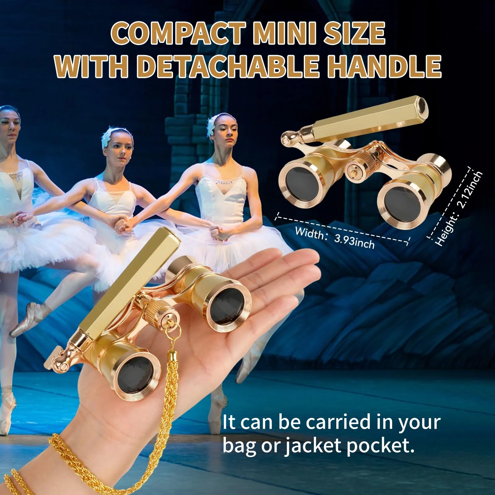 3X25 Opera Glasses Binoculars with Adjustable Handles Exquisite Chain,BK7 HD Optical Lens for Theater Binoculars, Theater Glasses for Adults (Gold) gold - Image 5