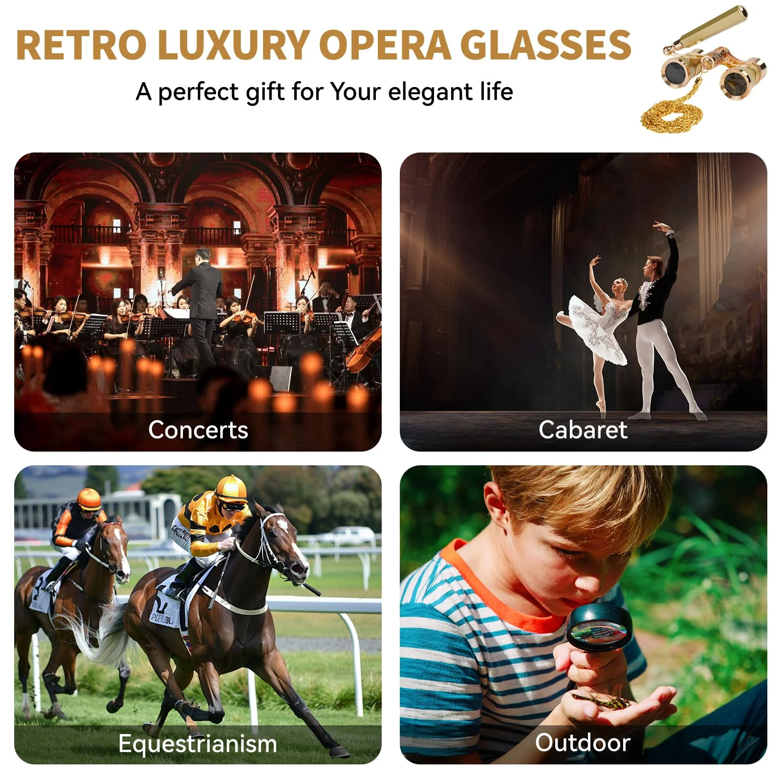 3X25 Opera Glasses Binoculars with Adjustable Handles Exquisite Chain,BK7 HD Optical Lens for Theater Binoculars, Theater Glasses for Adults (Gold) gold - Image 8