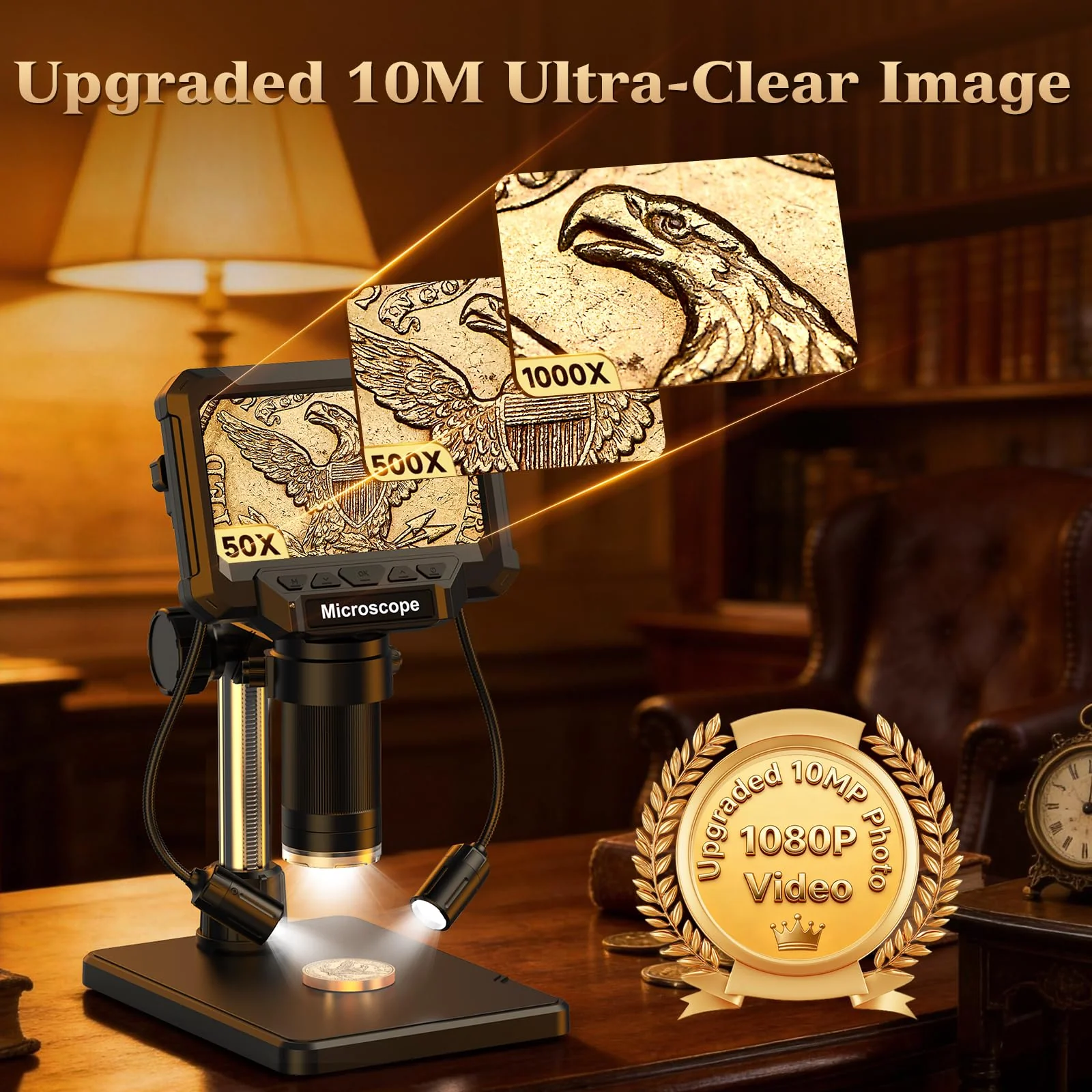 4.3" Coin Microscope for Error Coins (Detail View Only), 1000X Digital LCD Magnifier with Anti-Glare Side Lights, 1080P USB PC View (Win/Mac), Rechargeable Scope for Numismatic Grading 4.3inch - Image 3