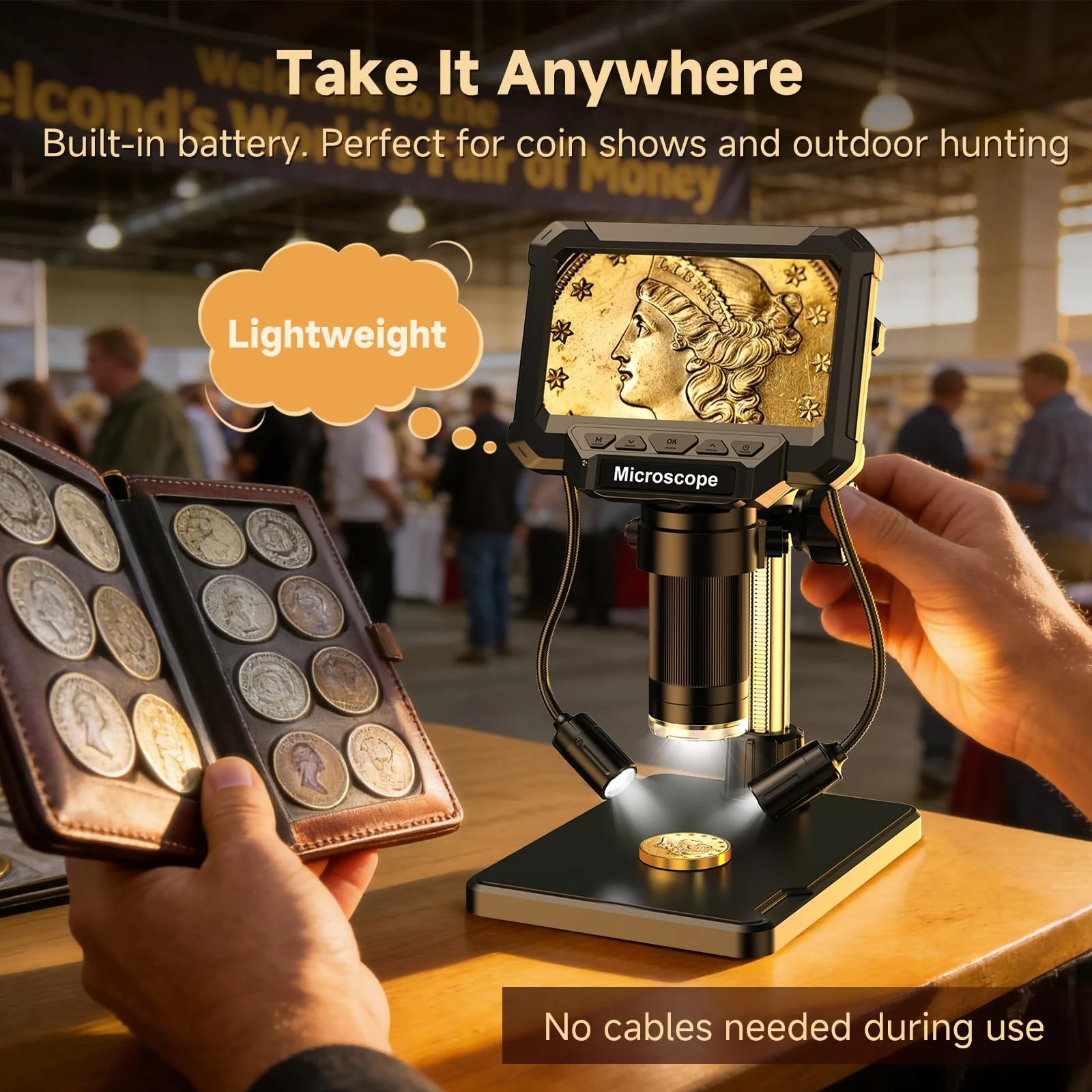 4.3" Coin Microscope for Error Coins (Detail View Only), 1000X Digital LCD Magnifier with Anti-Glare Side Lights, 1080P USB PC View (Win/Mac), Rechargeable Scope for Numismatic Grading 4.3inch - Image 4