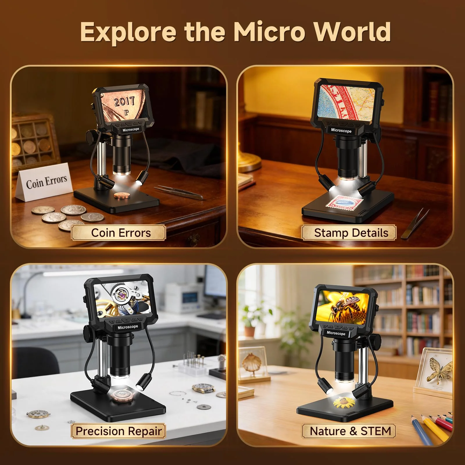 4.3" Coin Microscope for Error Coins (Detail View Only), 1000X Digital LCD Magnifier with Anti-Glare Side Lights, 1080P USB PC View (Win/Mac), Rechargeable Scope for Numismatic Grading 4.3inch - Image 7
