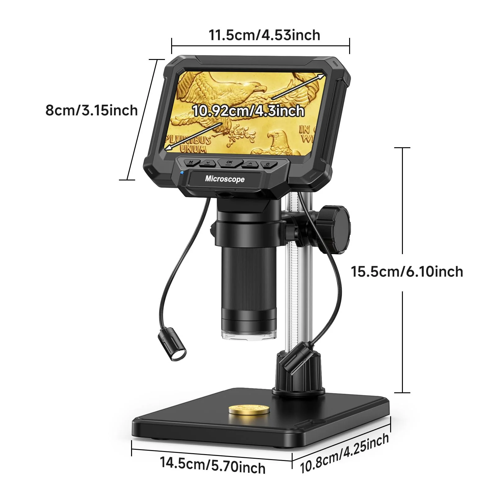 4.3" Coin Microscope for Error Coins (Detail View Only), 1000X Digital LCD Magnifier with Anti-Glare Side Lights, 1080P USB PC View (Win/Mac), Rechargeable Scope for Numismatic Grading 4.3inch - Image 9