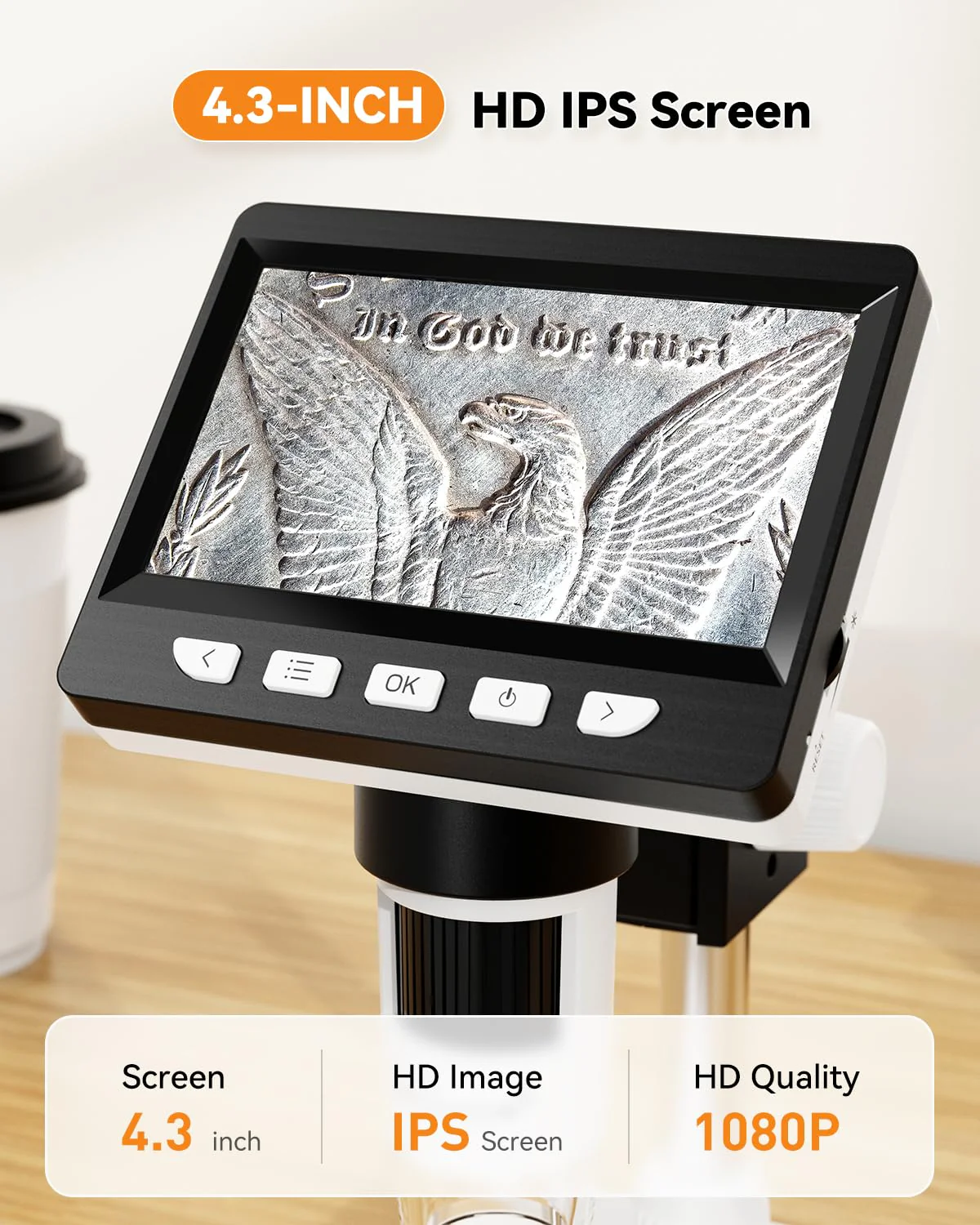 4.3" Digital Microscope for Adults, SKYEAR Coin Microscope1000X Magnification with 8 Ajustable LED Fill Lights, USB Microscope for Windows/MacOS, Coin Collection Supplies - Image 2