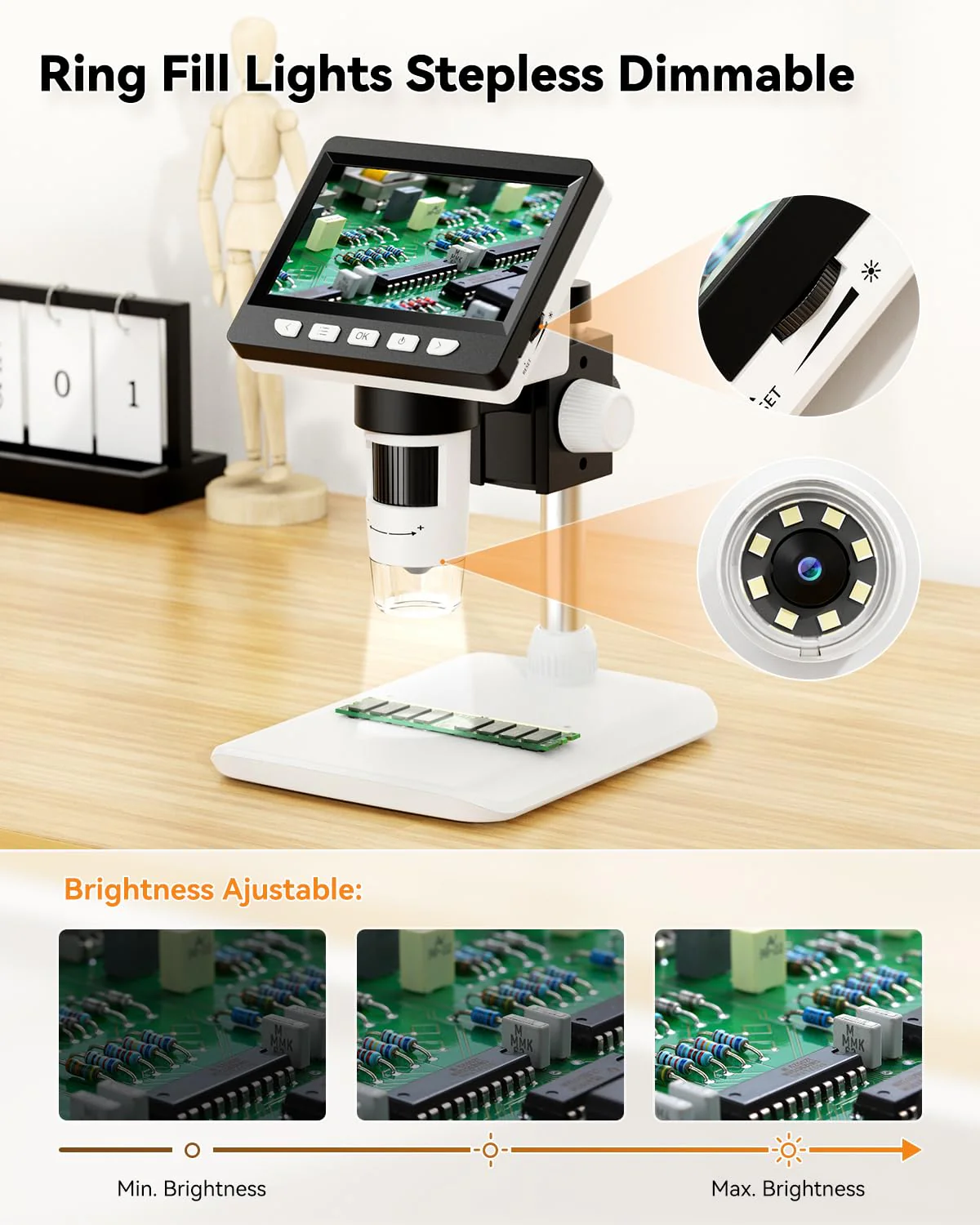 4.3" Digital Microscope for Adults, SKYEAR Coin Microscope1000X Magnification with 8 Ajustable LED Fill Lights, USB Microscope for Windows/MacOS, Coin Collection Supplies - Image 4