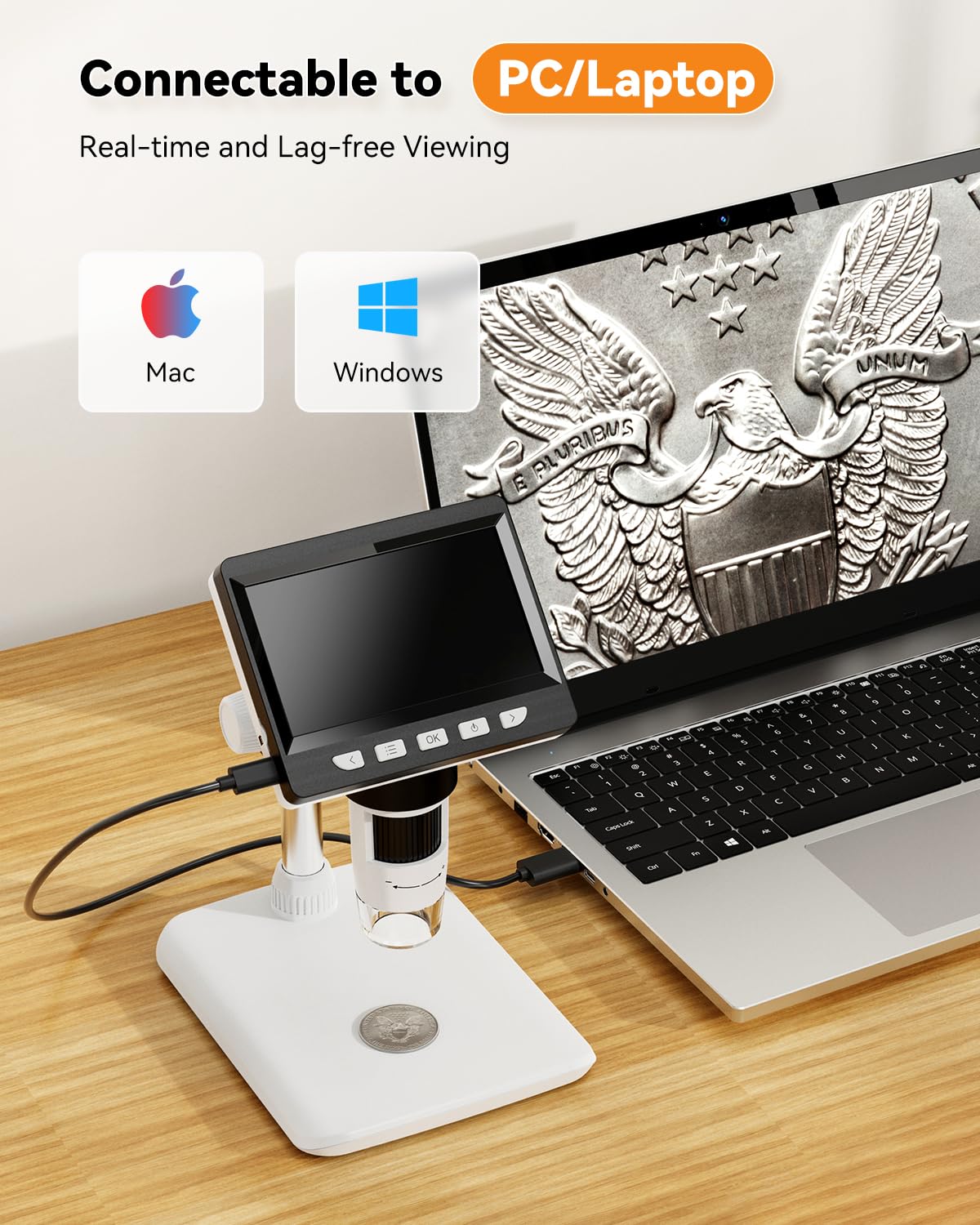 4.3" Digital Microscope for Adults, SKYEAR Coin Microscope1000X Magnification with 8 Ajustable LED Fill Lights, USB Microscope for Windows/MacOS, Coin Collection Supplies - Image 5
