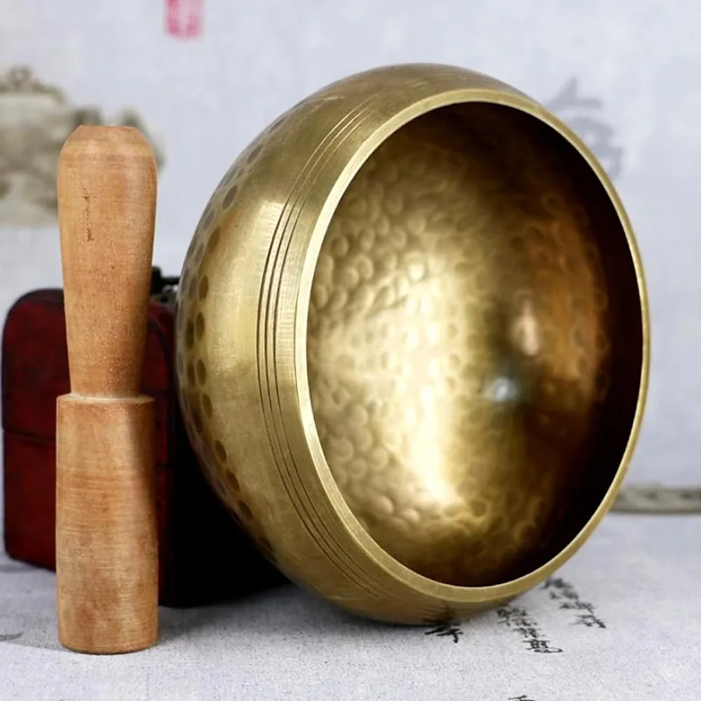 4.3‘’Handmade Buddhist Brass Music Bowl, Singing Bowl with Wood Mallet for Meditation, Yoga, Chanting, Music Therapy - Image 2