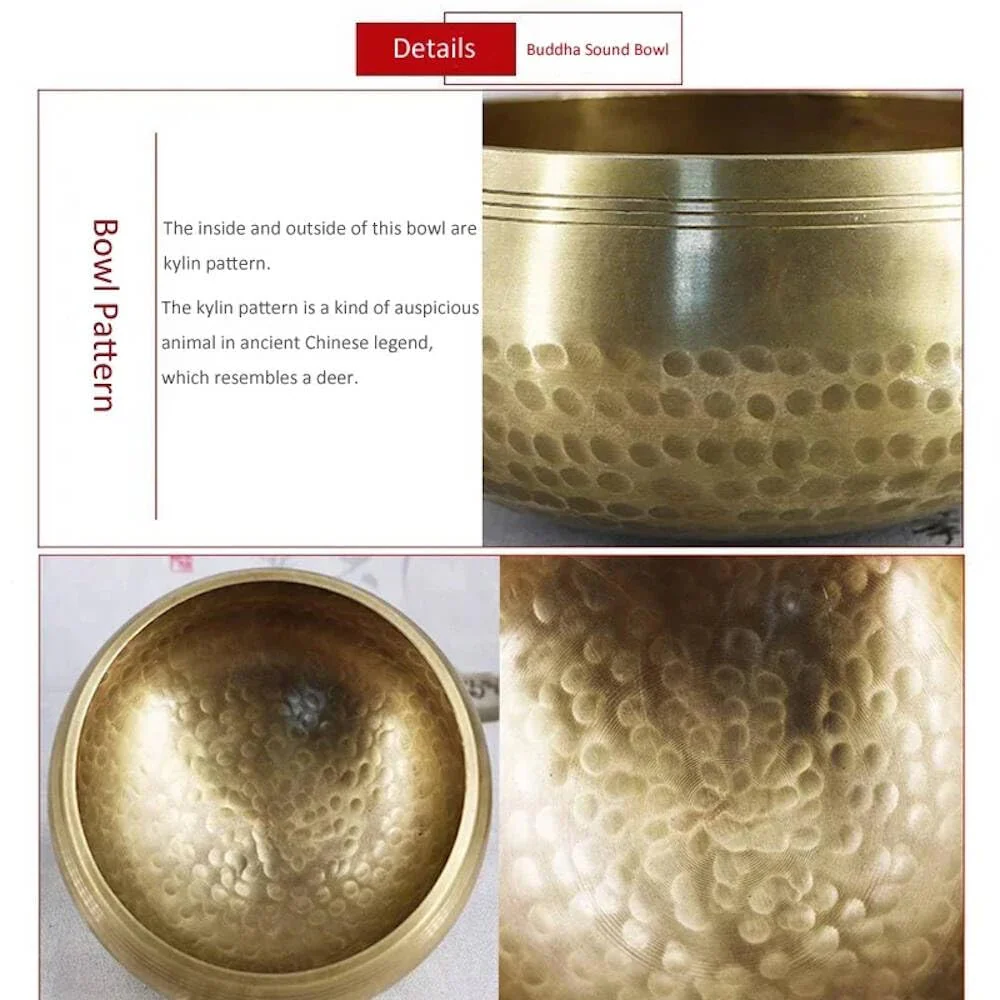 4.3‘’Handmade Buddhist Brass Music Bowl, Singing Bowl with Wood Mallet for Meditation, Yoga, Chanting, Music Therapy - Image 5