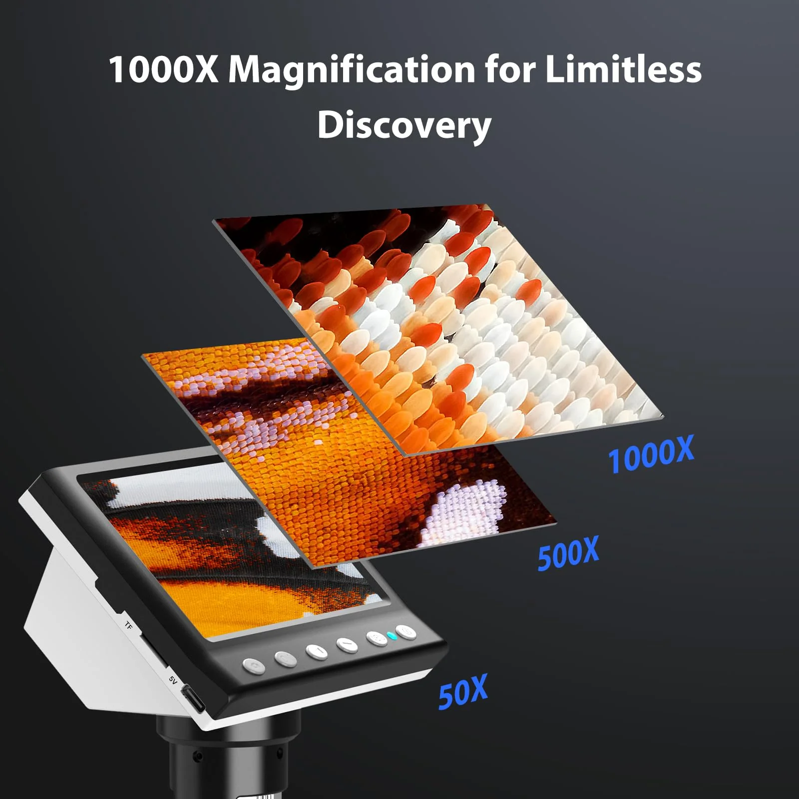 4.3'' IPS Coin Microscope, 1000X Magnification Digital Microscope for Adults，Coin Collection Supplies with 8 Adjustable LEDs，Windows Compatible，32GB TF Card - Image 3