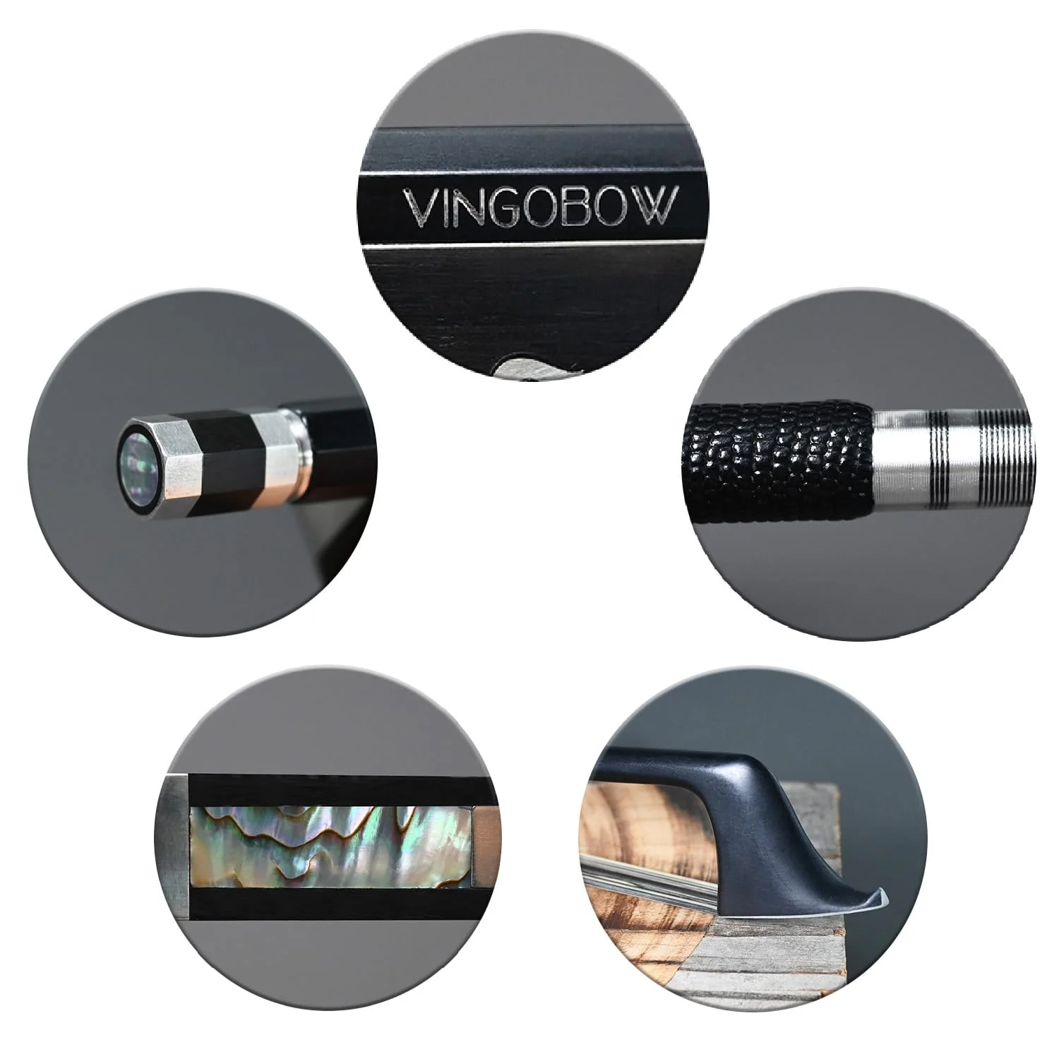 4/4 Full Size Cello Bow Advanced Carbon fiber Bow with Black Hair and White Hair Mixed Unique Design - Image 3