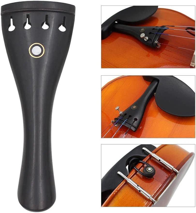 4/4 Full Size Violin Accessories Kit Bridge, Tailpiece, Tuning Pegs, Tunners, Endpin, Tailgut, String and Chin Rest 1 Set Violin Parts & Accessories Ebony - Image 2