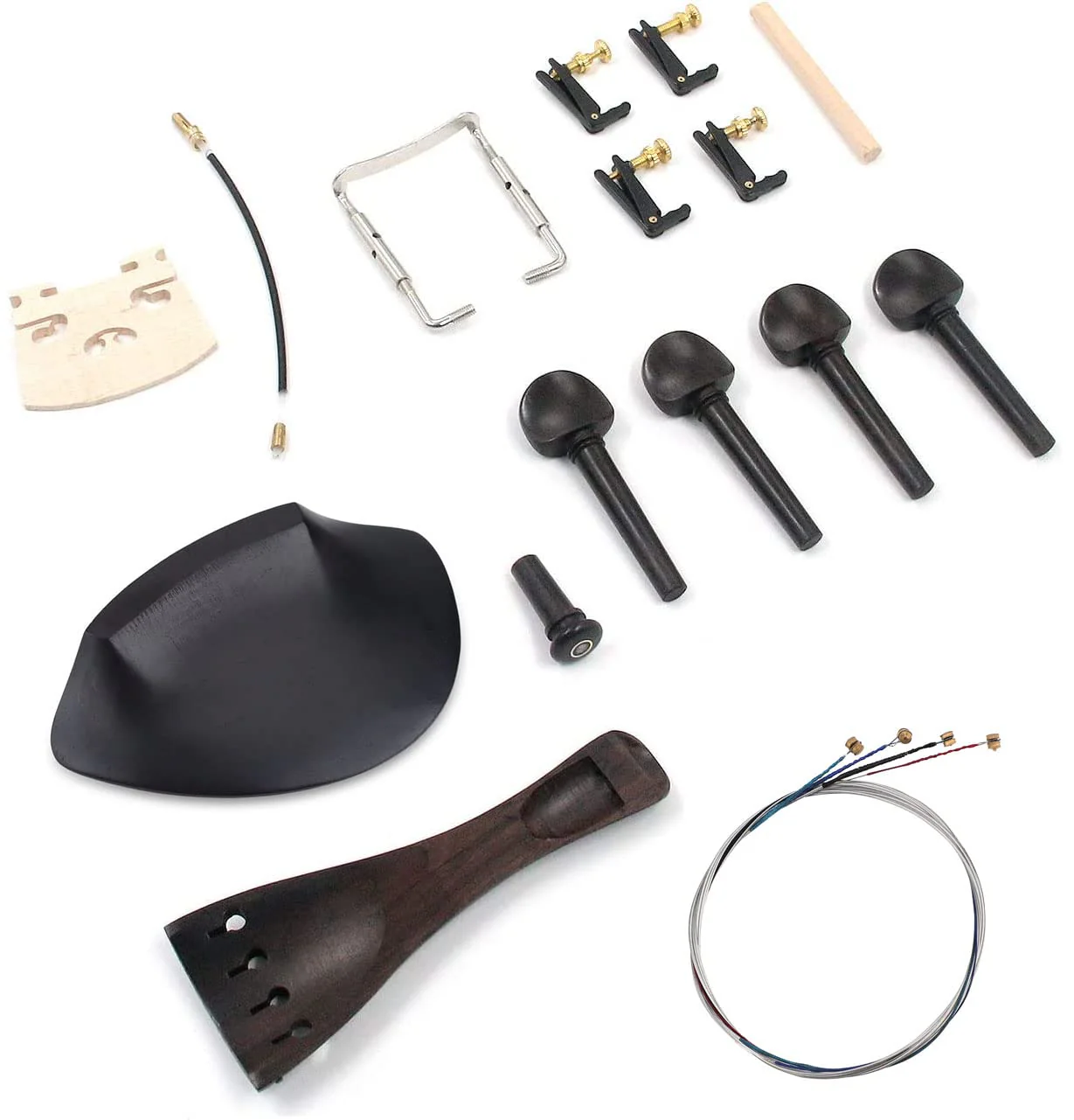 4/4 Full Size Violin Accessories Kit Bridge, Tailpiece, Tuning Pegs, Tunners, Endpin, Tailgut, String and Chin Rest 1 Set Violin Parts & Accessories Ebony - Image 5