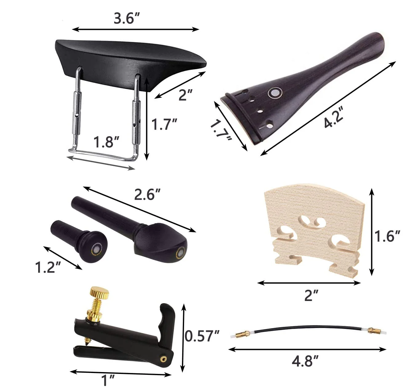 4/4 Full Size Violin Accessories Kit Bridge, Tailpiece, Tuning Pegs, Tunners, Endpin, Tailgut, String and Chin Rest 1 Set Violin Parts & Accessories Ebony - Image 7