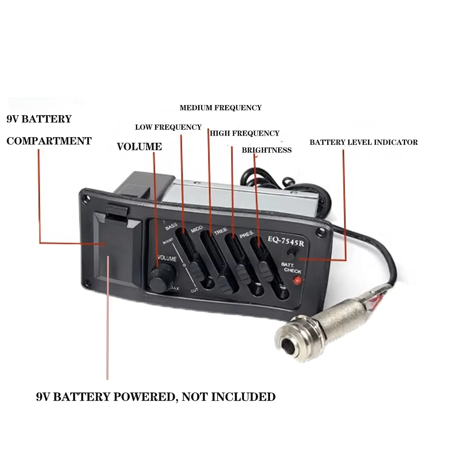 4 Band EQ Equalizer Guitar Preamp Piezo Pickup Tuner Acoustic Guitar Preamp Amplifier Equalizer Tuner (4 Band) 4 Band - Image 2