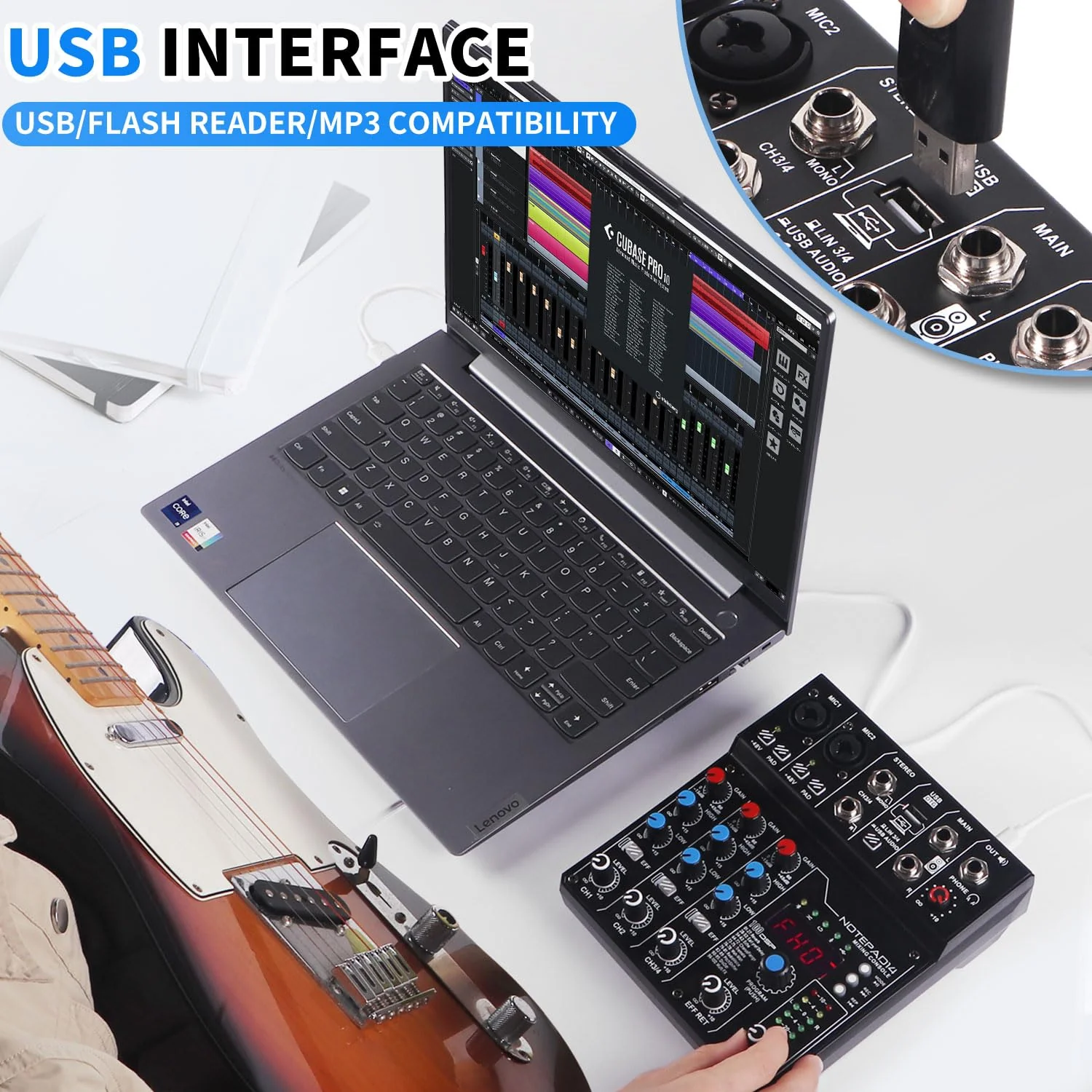 4 Channel Audio Mixer with 99 Sound Effects for PC,BT DJ Mixer Portable Sound Mixing Console with USB Recording Input for Live Streaming,Podcasting,DJ Show,Wedding - Image 3