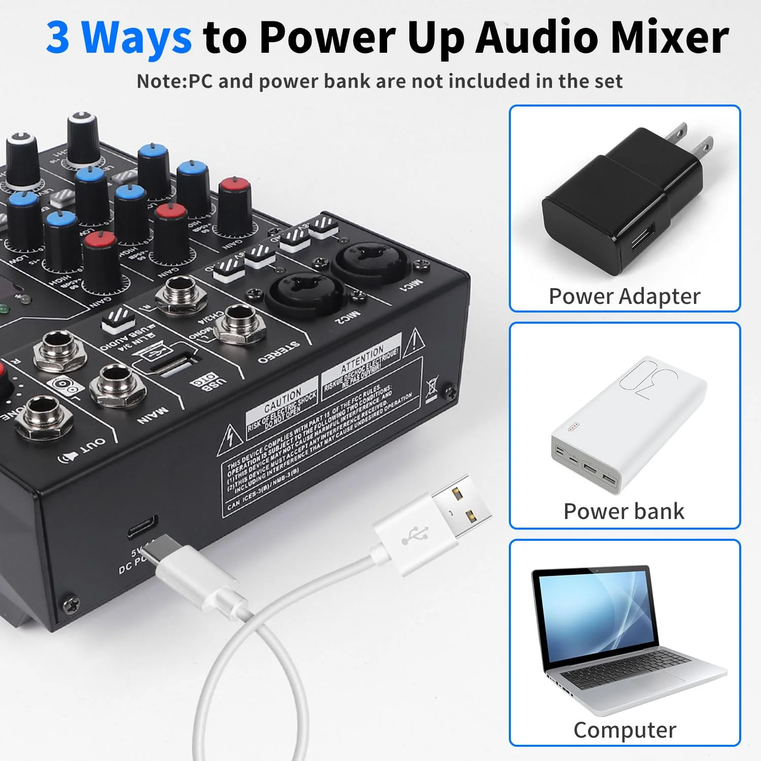 4 Channel Audio Mixer with 99 Sound Effects for PC,BT DJ Mixer Portable Sound Mixing Console with USB Recording Input for Live Streaming,Podcasting,DJ Show,Wedding - Image 7