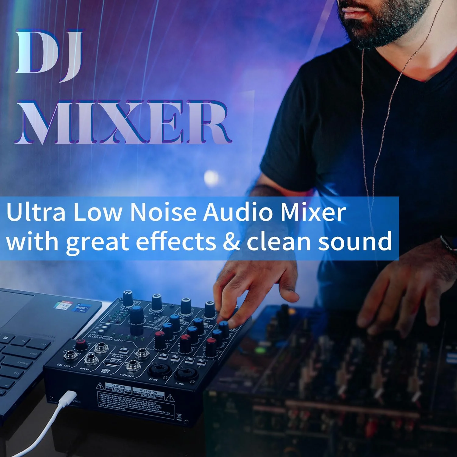 4 Channel Audio Mixer with 99 Sound Effects for PC,BT DJ Mixer Portable Sound Mixing Console with USB Recording Input for Live Streaming,Podcasting,DJ Show,Wedding - Image 8