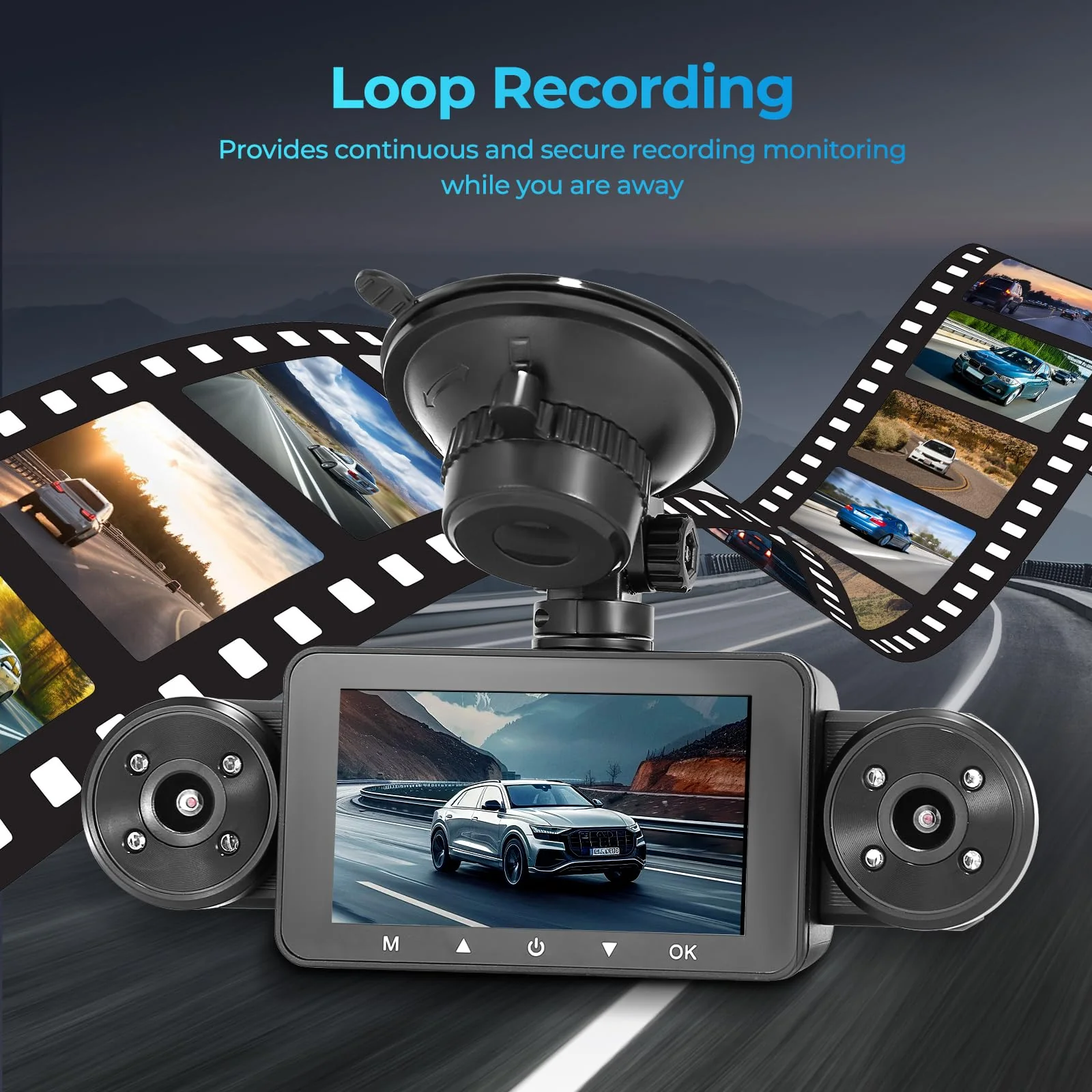 4 Channel Dash Cam 360° View, Include Front & Rear Left Right Camera Support 4 Way Recording, 32GB Card, 3” IPS Screen/Night Vision/WDR/24H Parking/G-Sensor（2G/4G/8G / 3 Split Screen (4 Channel) - Image 6