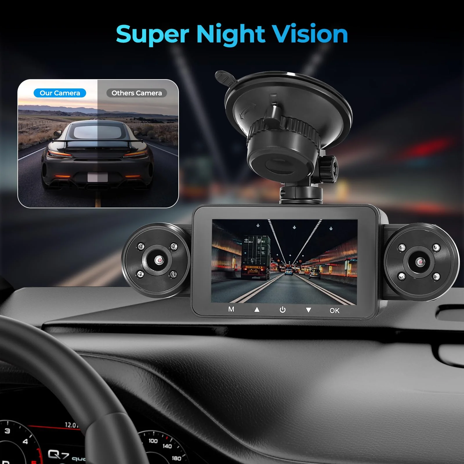4 Channel Dash Cam 360° View, Include Front & Rear Left Right Camera Support 4 Way Recording, 32GB Card, 3” IPS Screen/Night Vision/WDR/24H Parking/G-Sensor（2G/4G/8G / 3 Split Screen (4 Channel) - Image 7