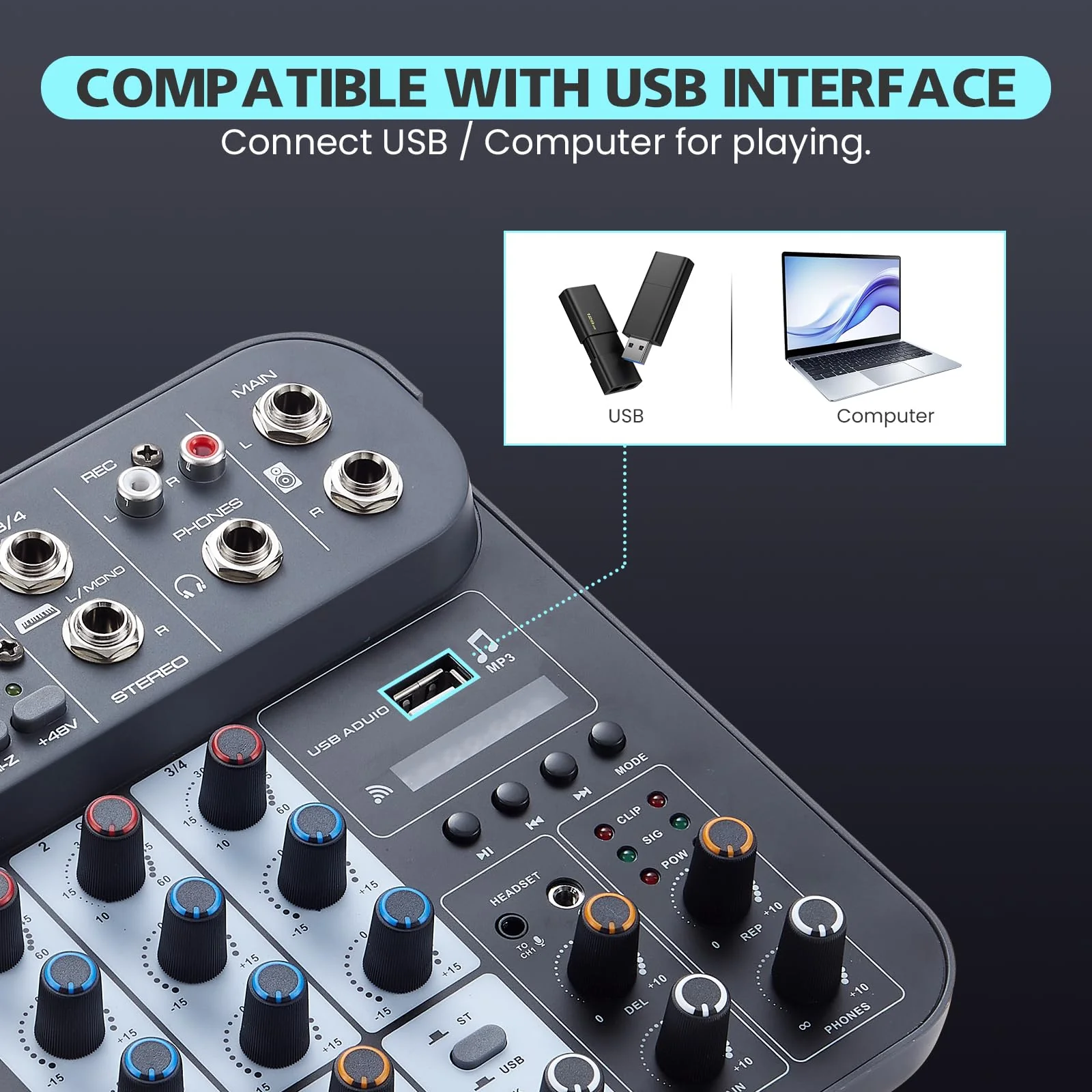 4 Channel DJ Audio Mixer, DJ Mixers Sound Board, Sound Mixer Board XLR 1/4" Interface, BT USB MP3 Computer Input 48V Phantom Power Stereo Karaoke DJ Studio Streaming KTV Stage G4B - Image 7