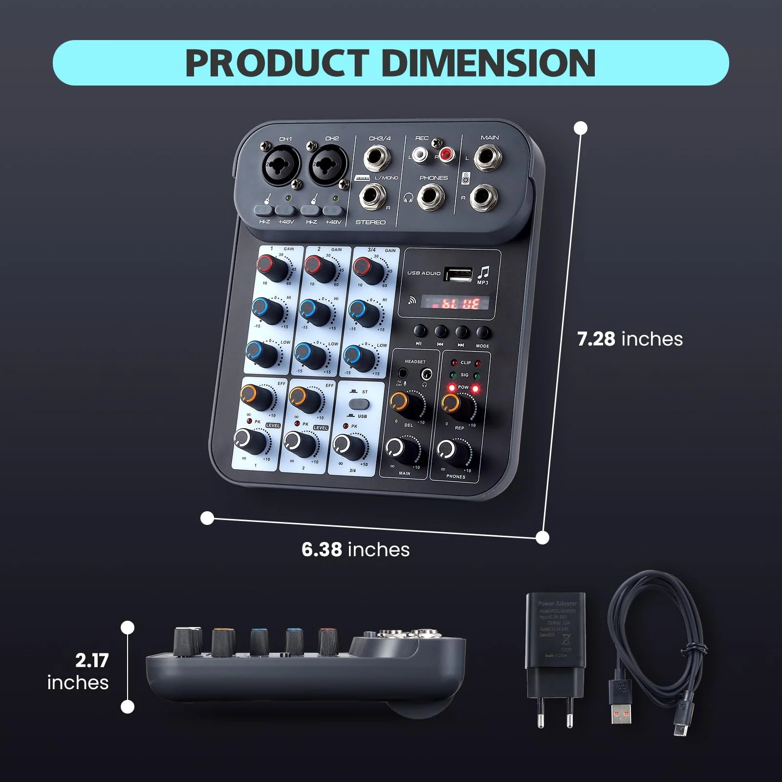 4 Channel DJ Audio Mixer, DJ Mixers Sound Board, Sound Mixer Board XLR 1/4" Interface, BT USB MP3 Computer Input 48V Phantom Power Stereo Karaoke DJ Studio Streaming KTV Stage G4B - Image 8