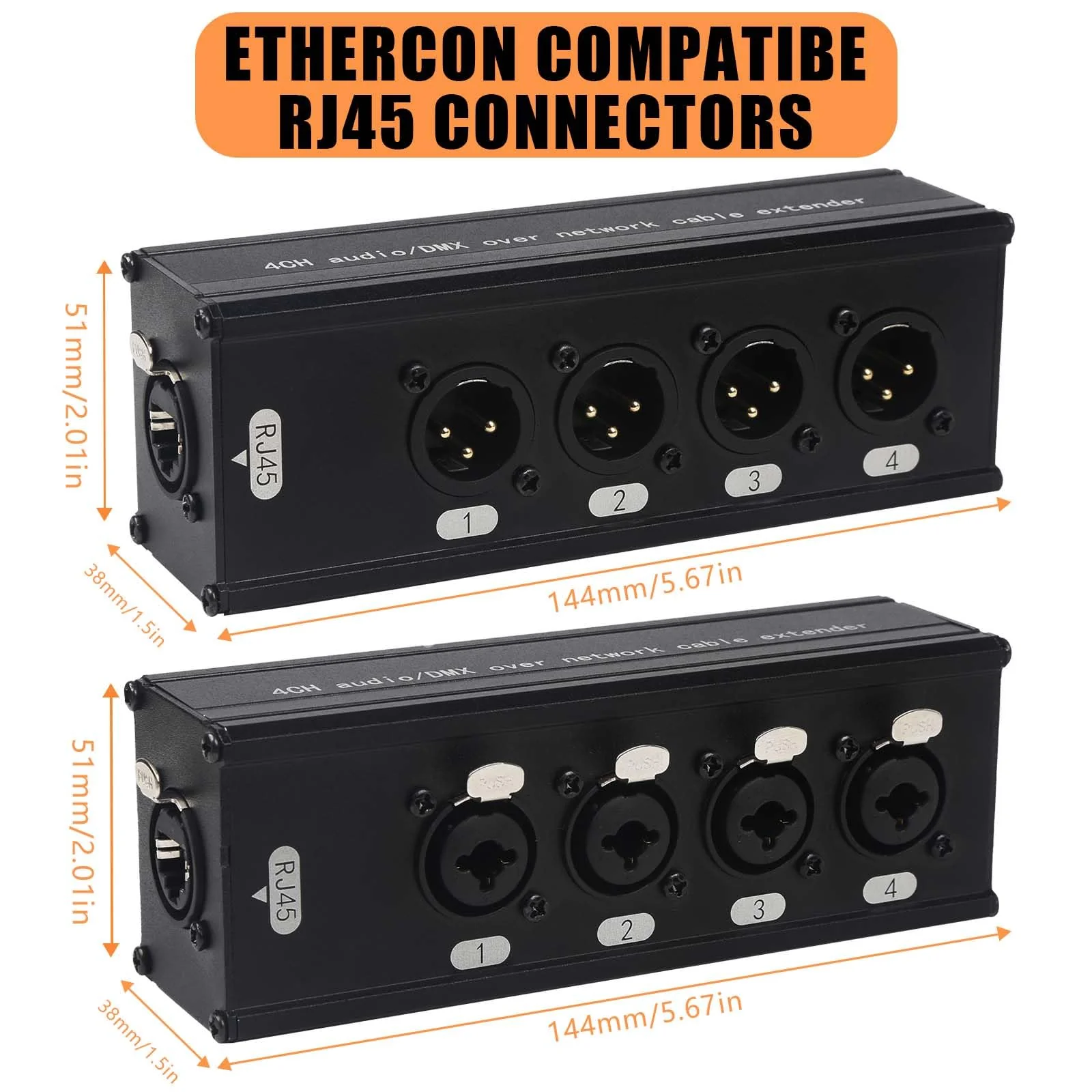 4-Channel DMX XLR to Ethernet Extender, 3-Pin XLR Male/Female & Ethercon Adapter, Cat5/Cat6/Cat7 Network Cable Converter (1 Pair: Male + Female) | Long-Distance Audio Signal Transmission XLR-XLR/6.35mm - Image 2