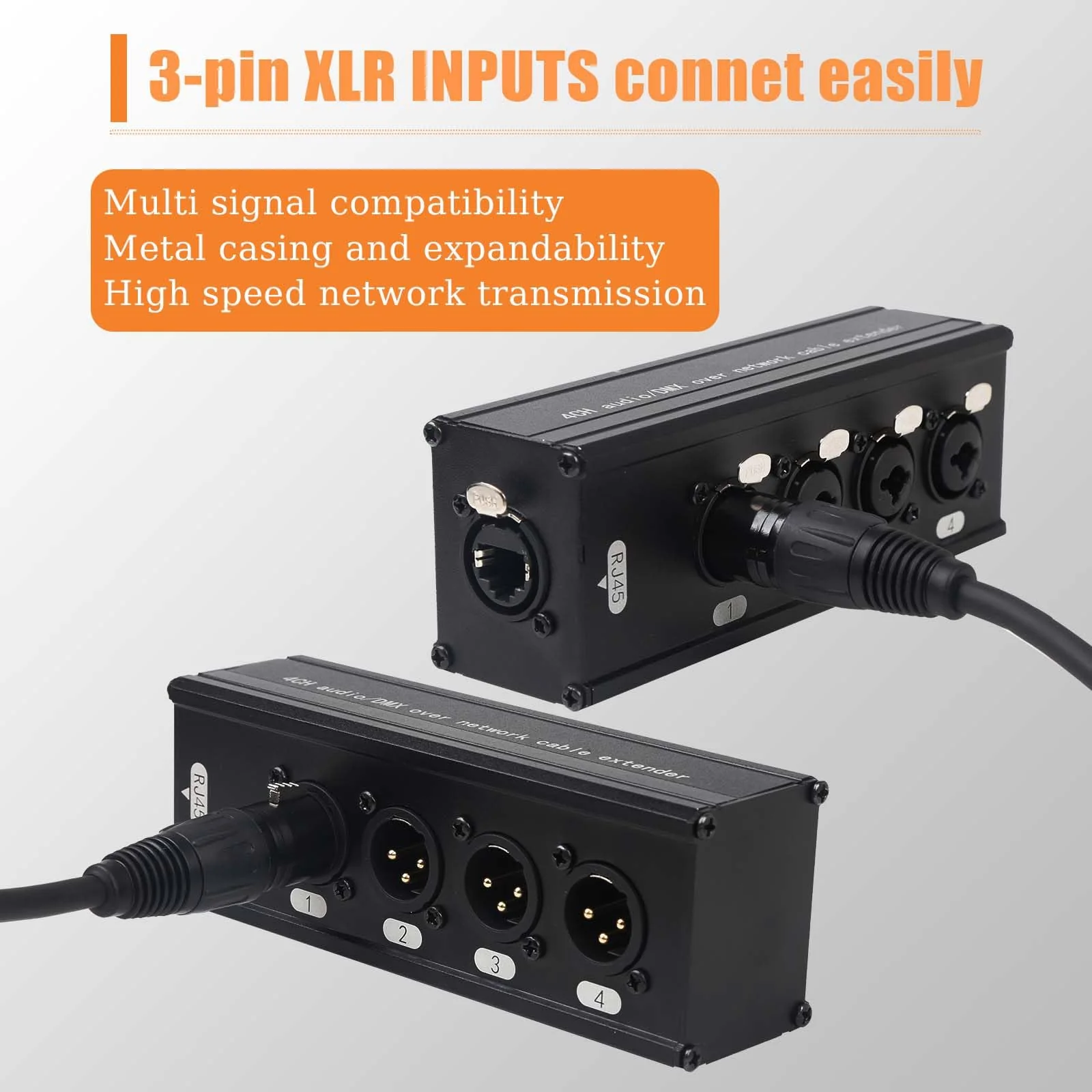 4-Channel DMX XLR to Ethernet Extender, 3-Pin XLR Male/Female & Ethercon Adapter, Cat5/Cat6/Cat7 Network Cable Converter (1 Pair: Male + Female) | Long-Distance Audio Signal Transmission XLR-XLR/6.35mm - Image 4