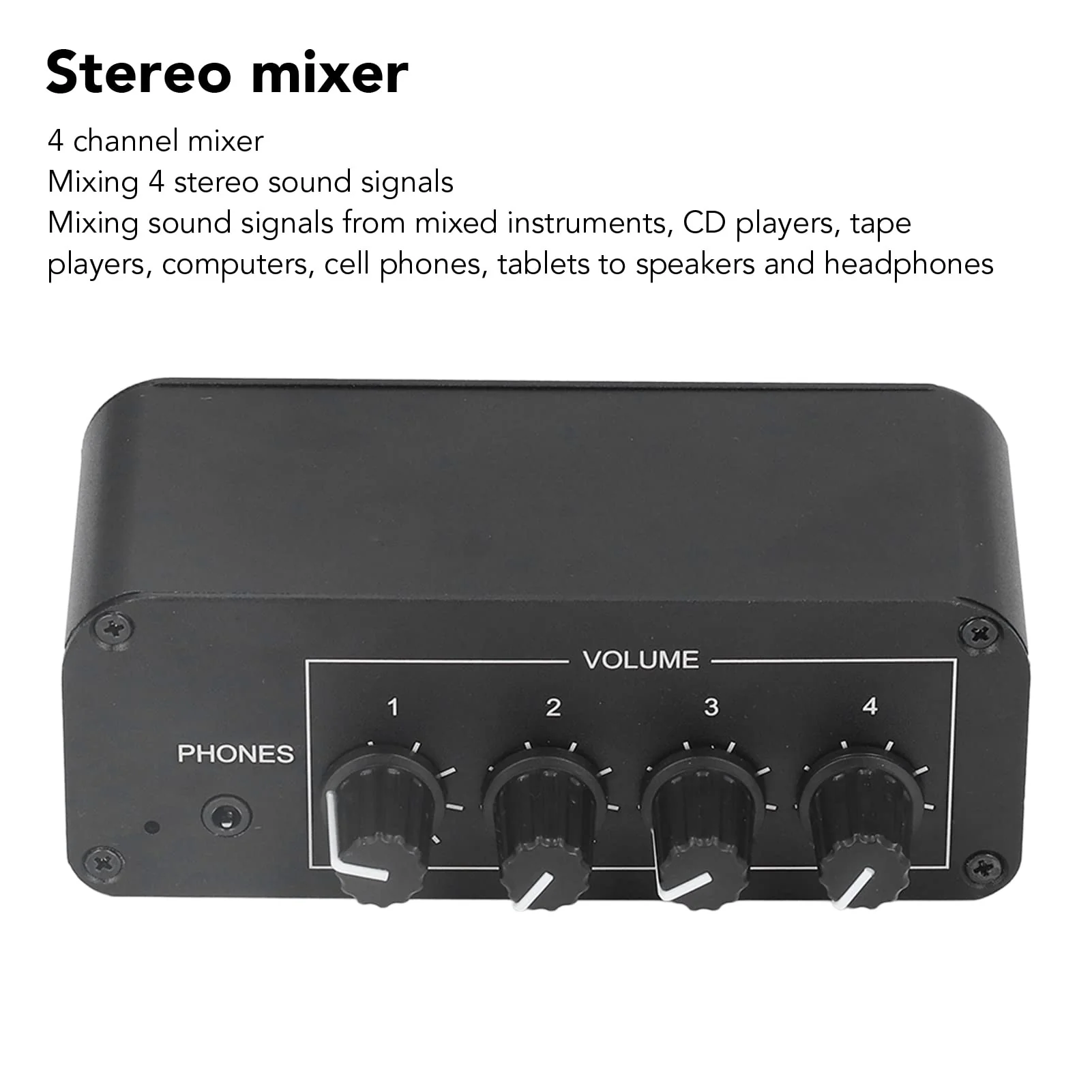 4 Channel Stereo Sound Mixer, Stereo Channel Mini Audio Mixer with Ultra Low Noise, Input and Output, Separate Volume Controls for Headphones - Image 3