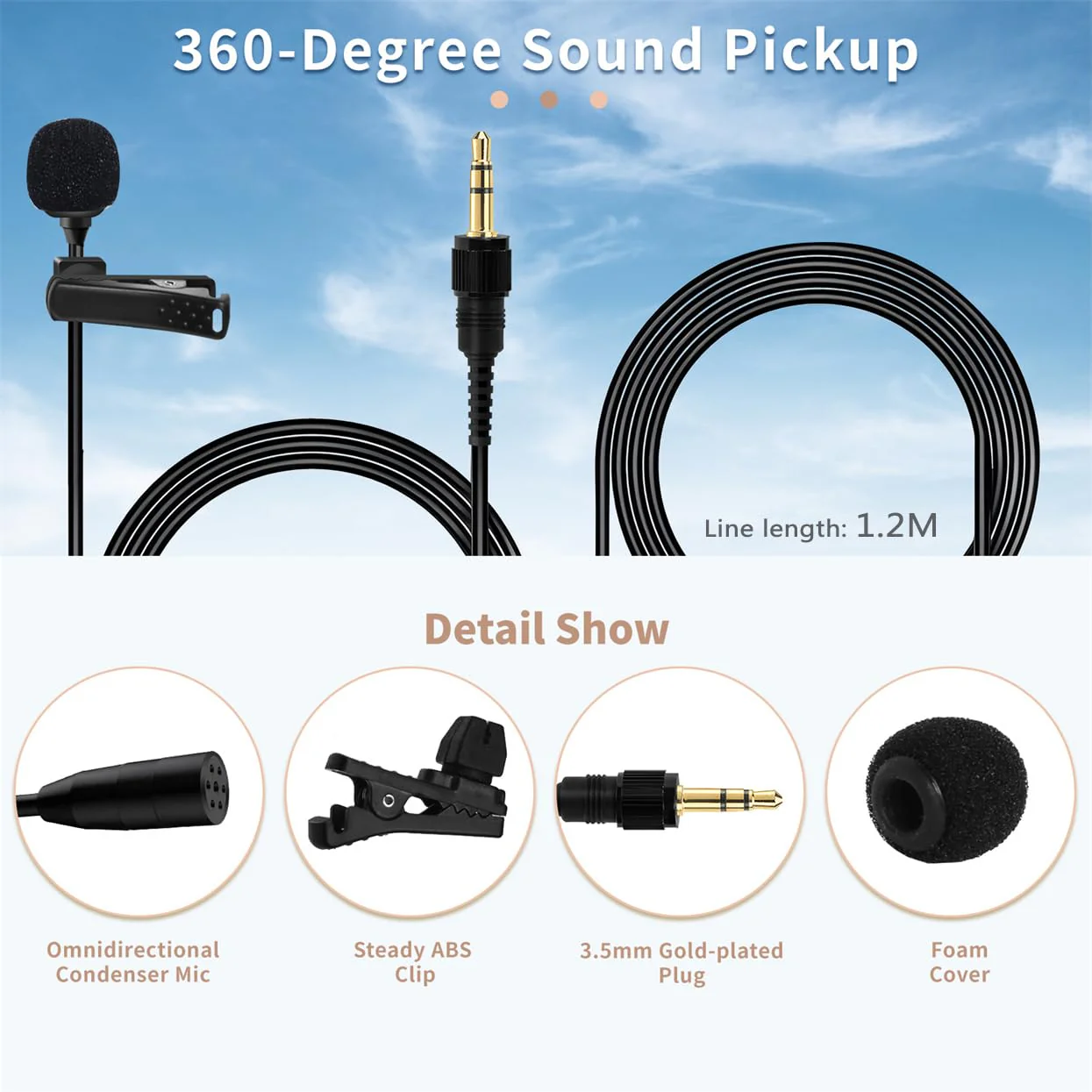 4 FT 3.5mm TRS Mini Lavalier Lapel Microphone for Sennheiser, for Saramonic, for Comica, for Boya Wireless System Transmitter, Omnidirectional Condenser Mic – 1/8" Male Screw Lock Plug for Sennheiser for Saramonic for Boya... - Image 2