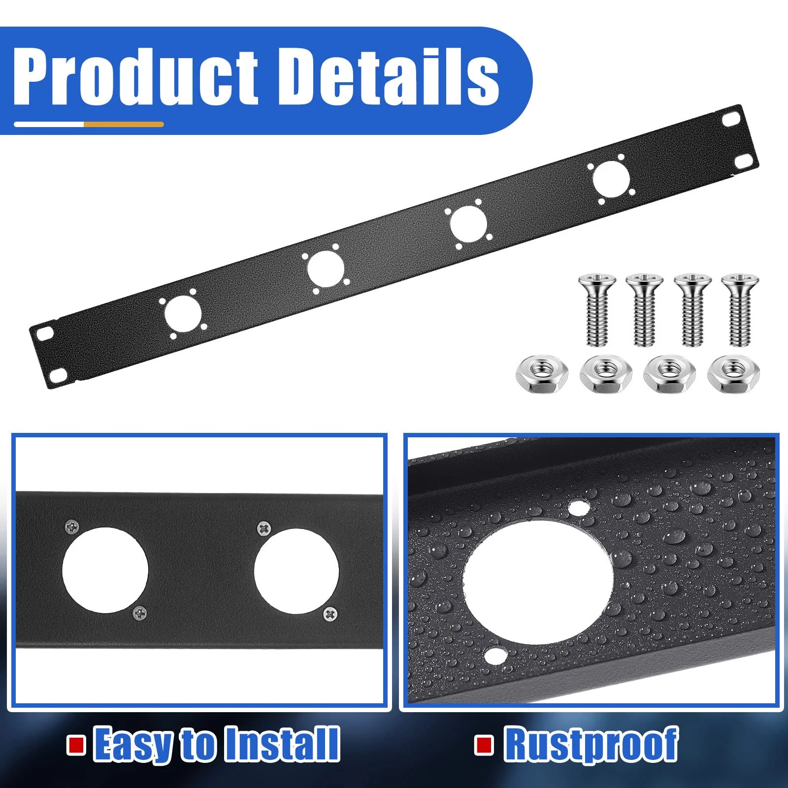 4-hole 1U Audio Rack Panel 4D Series XLR Patch Panel Punched Metal HDMI Mount Connectors Recording Studio Rack Accessories for 19 Inch Enclosure Server Computer Equipment Studio - Image 5