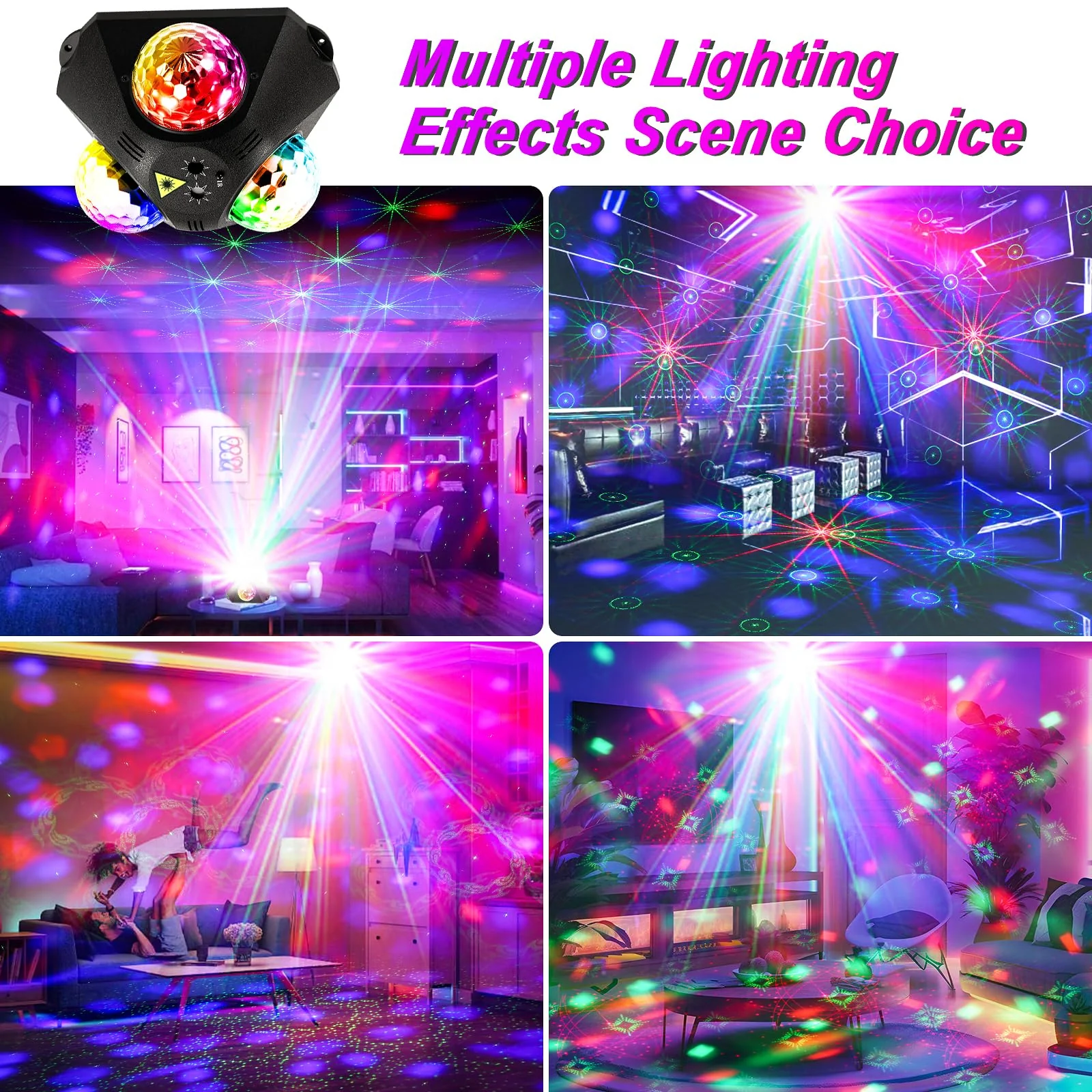 4 in-1 Disco Party Lights - RGB 3 Magic DJ Disco Ball, LED Sound Activated Laser Lights Projector with Remote for Home, Dance, Karaoke, Parties, Wedding, Birthday, Halloween, Christmas, Club Decor - Image 5