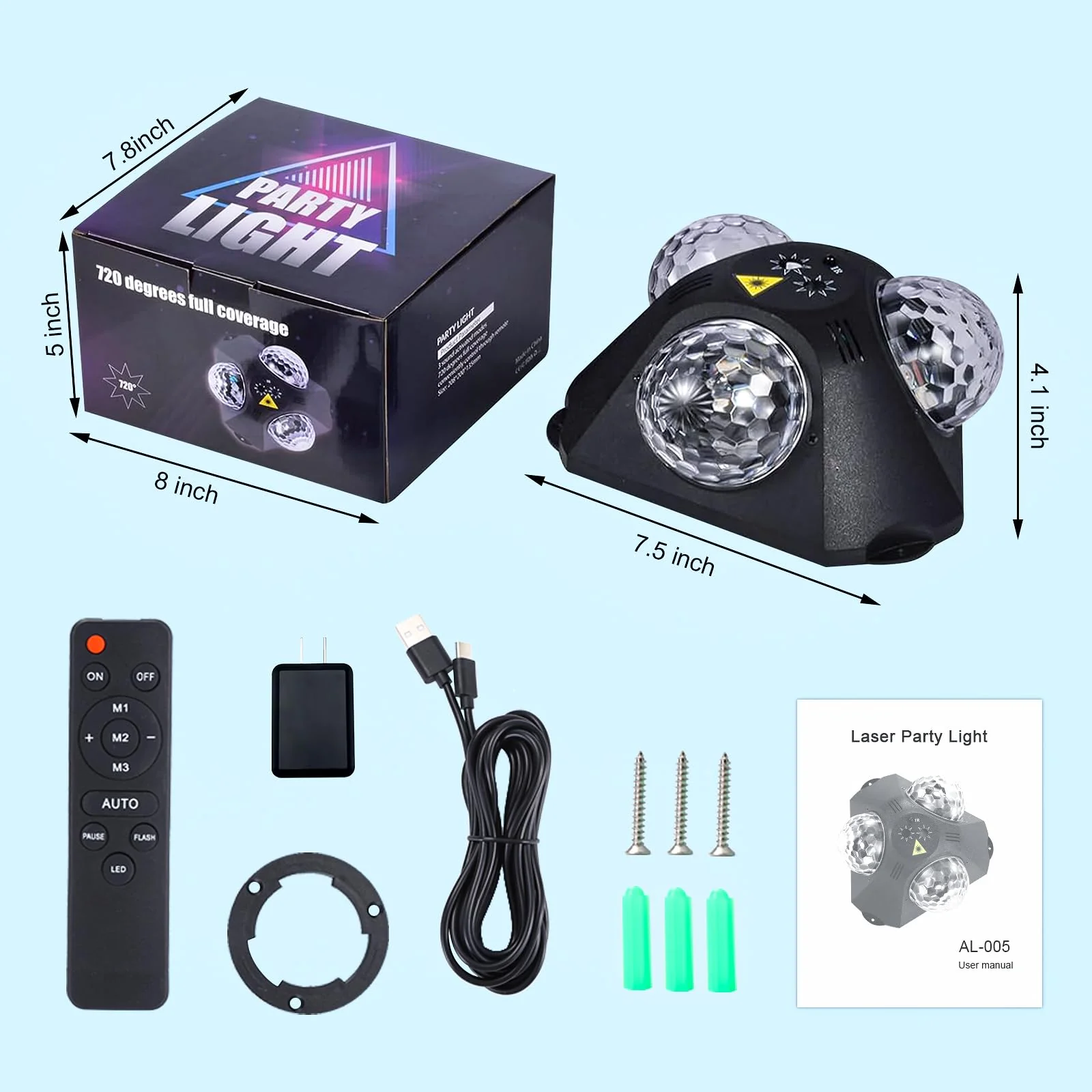 4 in-1 Disco Party Lights - RGB 3 Magic DJ Disco Ball, LED Sound Activated Laser Lights Projector with Remote for Home, Dance, Karaoke, Parties, Wedding, Birthday, Halloween, Christmas, Club Decor - Image 8