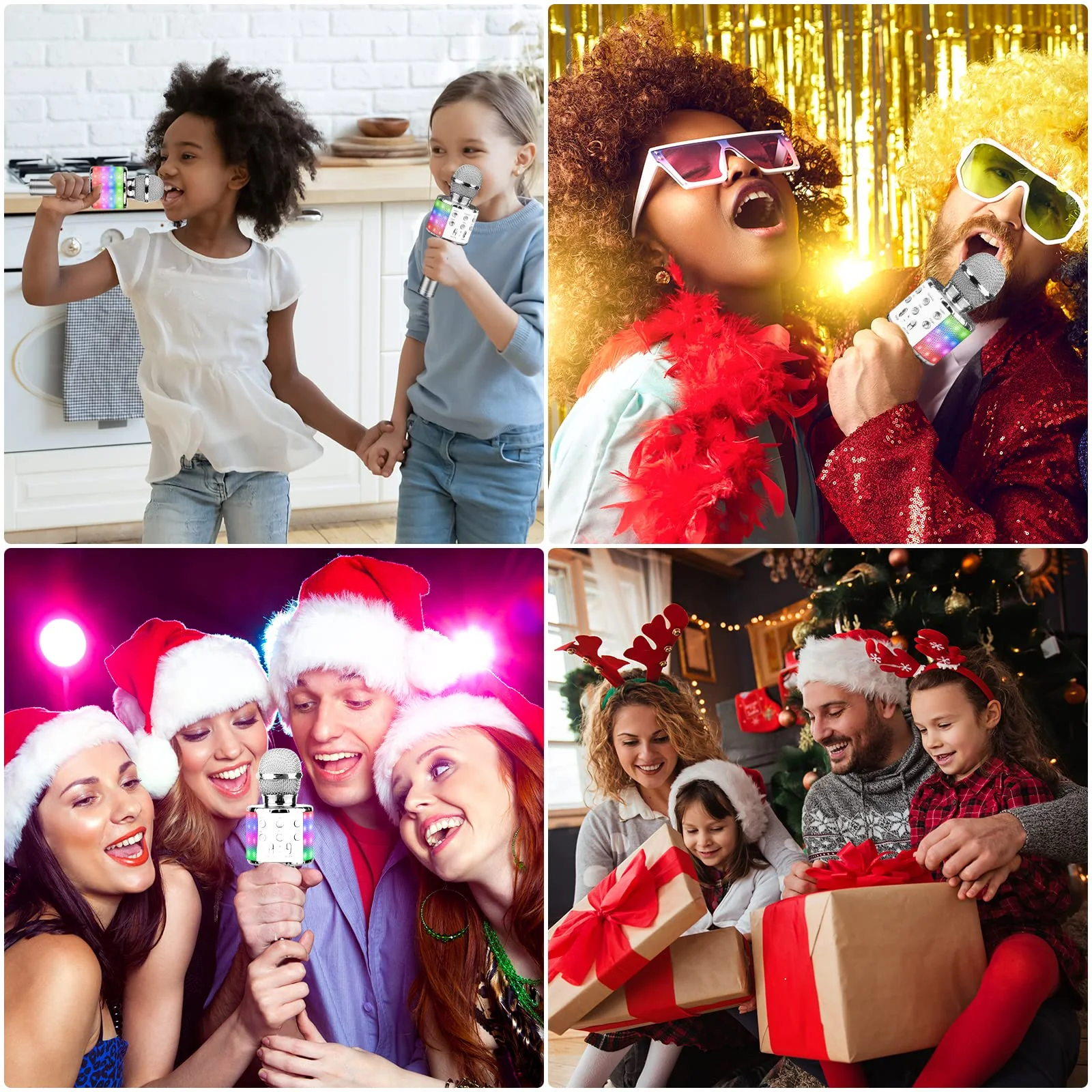 4 in 1 Karaoke Wireless Microphone with LED Lights, Portable Microphone for Kids, Great Gifts Toys for Kids, Girls, Boys and Adults (Silver) Silver - Image 8