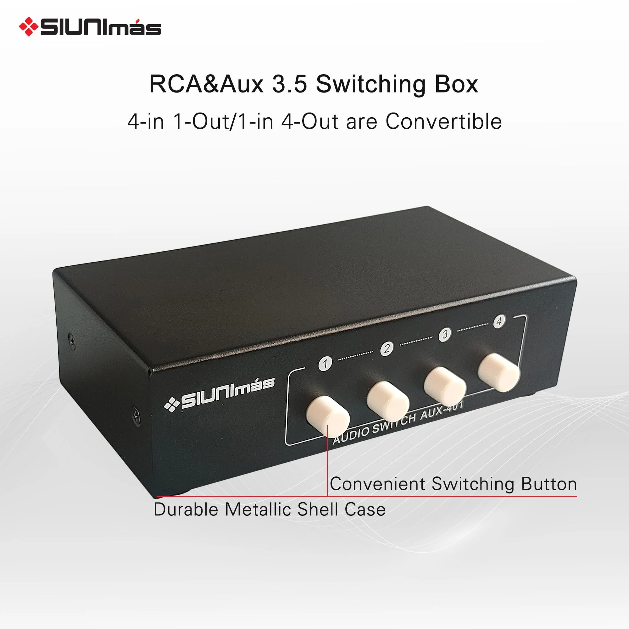4-in 1-Out RCA and 3.5mm Aux Audio Receiver Switching Box 4 Channels Audio Converter Passive Audio Selector Switch Box 1-in 4-Out (S401-RCA AUX) S401-RCA AUX - Image 3