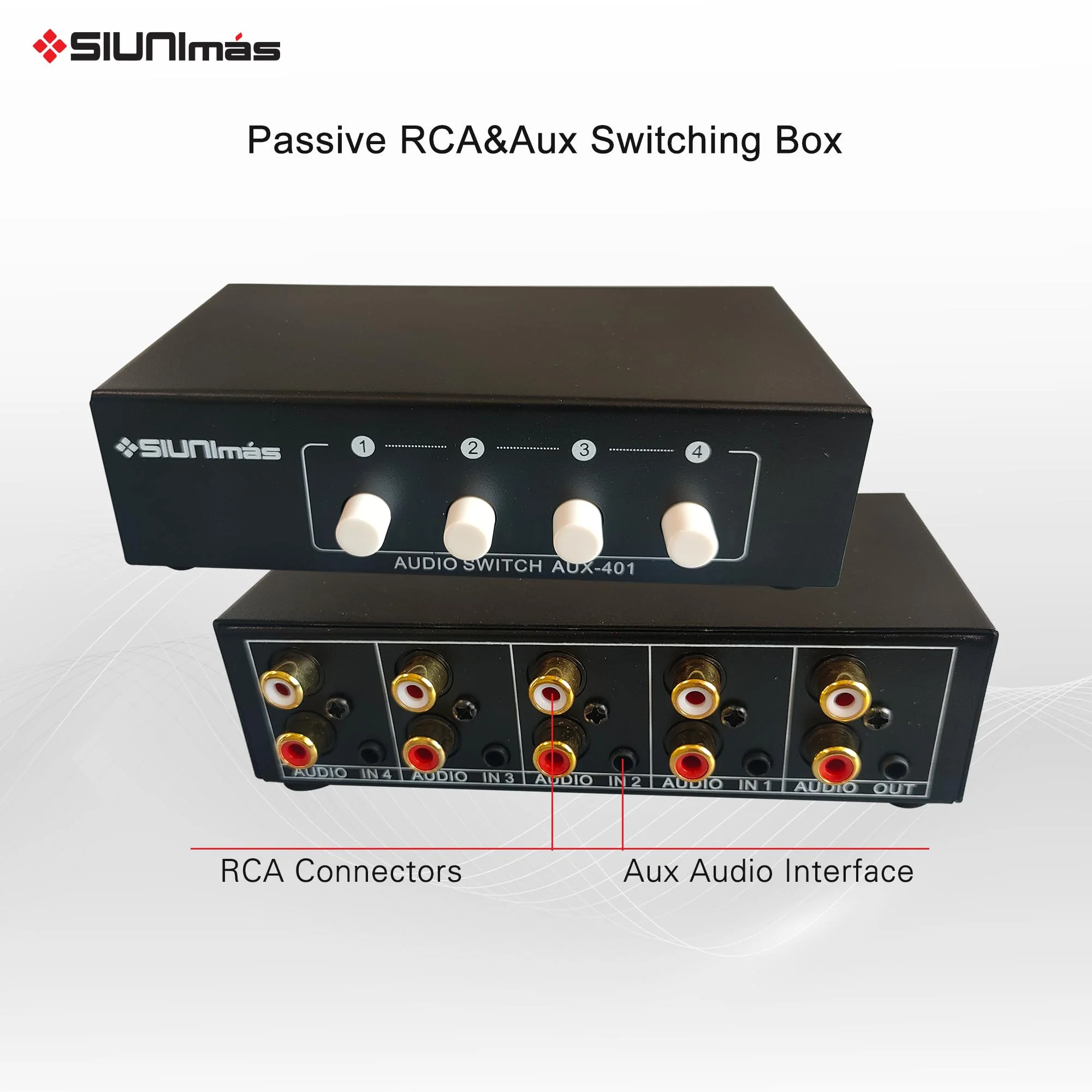 4-in 1-Out RCA and 3.5mm Aux Audio Receiver Switching Box 4 Channels Audio Converter Passive Audio Selector Switch Box 1-in 4-Out (S401-RCA AUX) S401-RCA AUX - Image 5