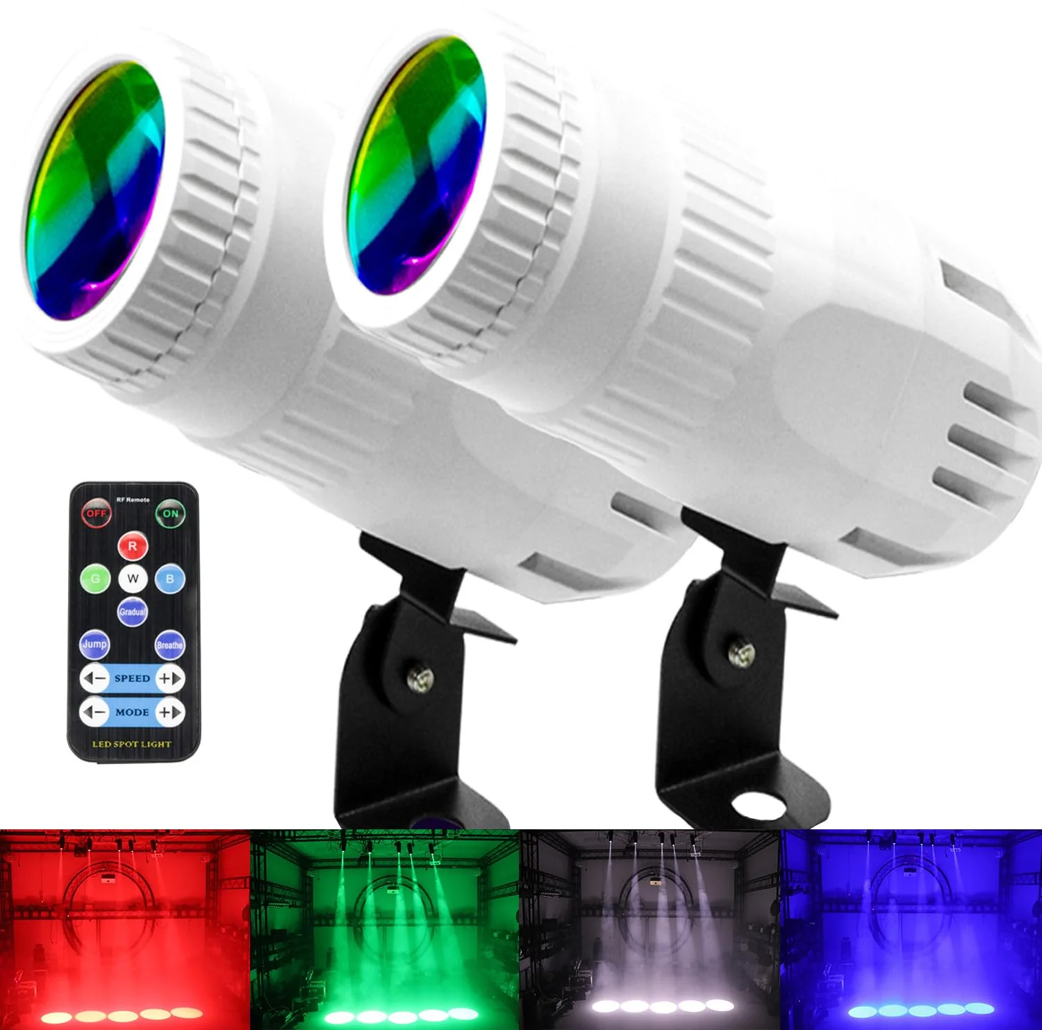 4 in 1 Small Spotlight Mini RGBW LED Beam Spot Lights Stage Effect Lighting LED Beam Pinspot Light for Mirror Ball Club Party Bar DJ Events (White)